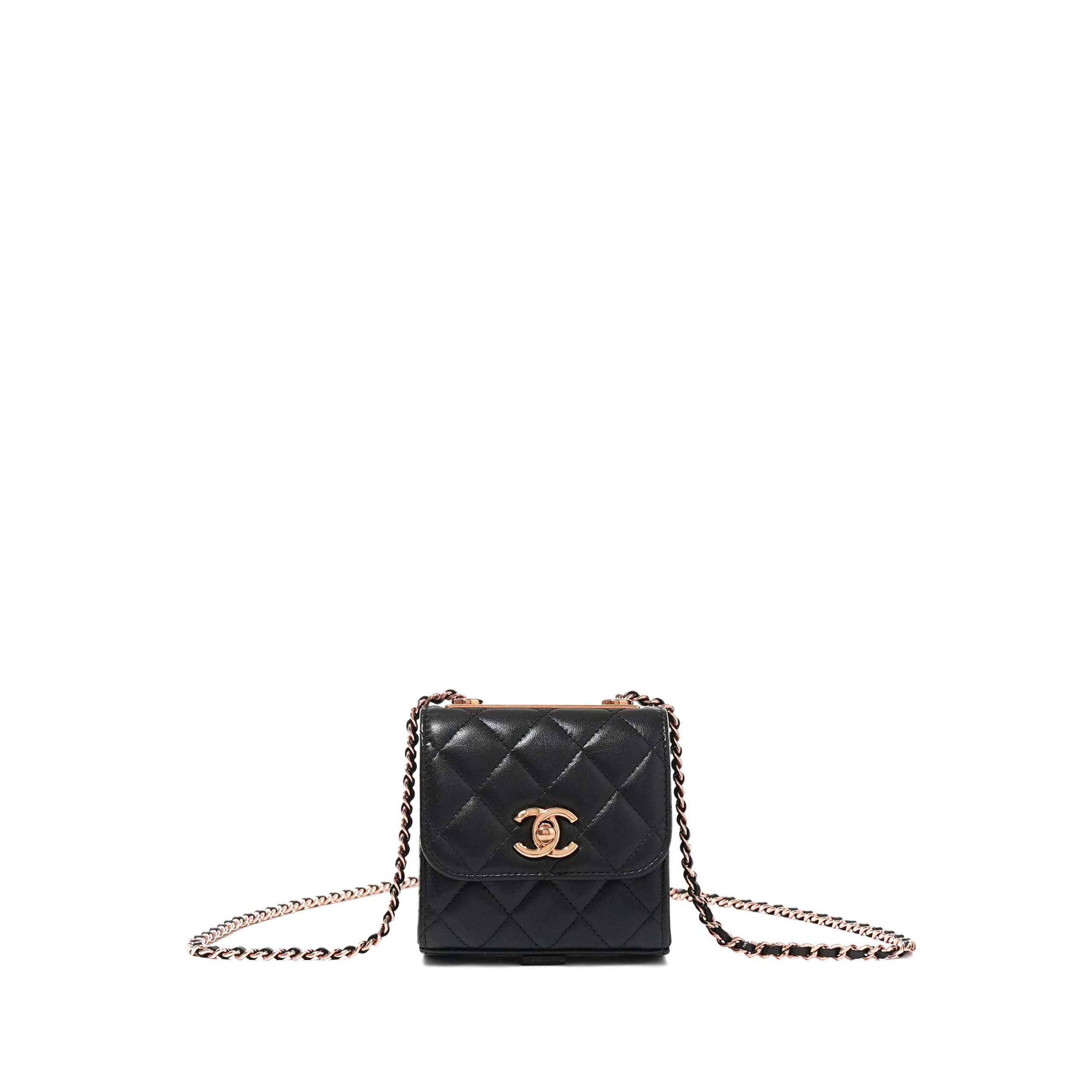 Black Quilted Lambskin Trendy CC Clutch with Chain Gold Hardware, 2022