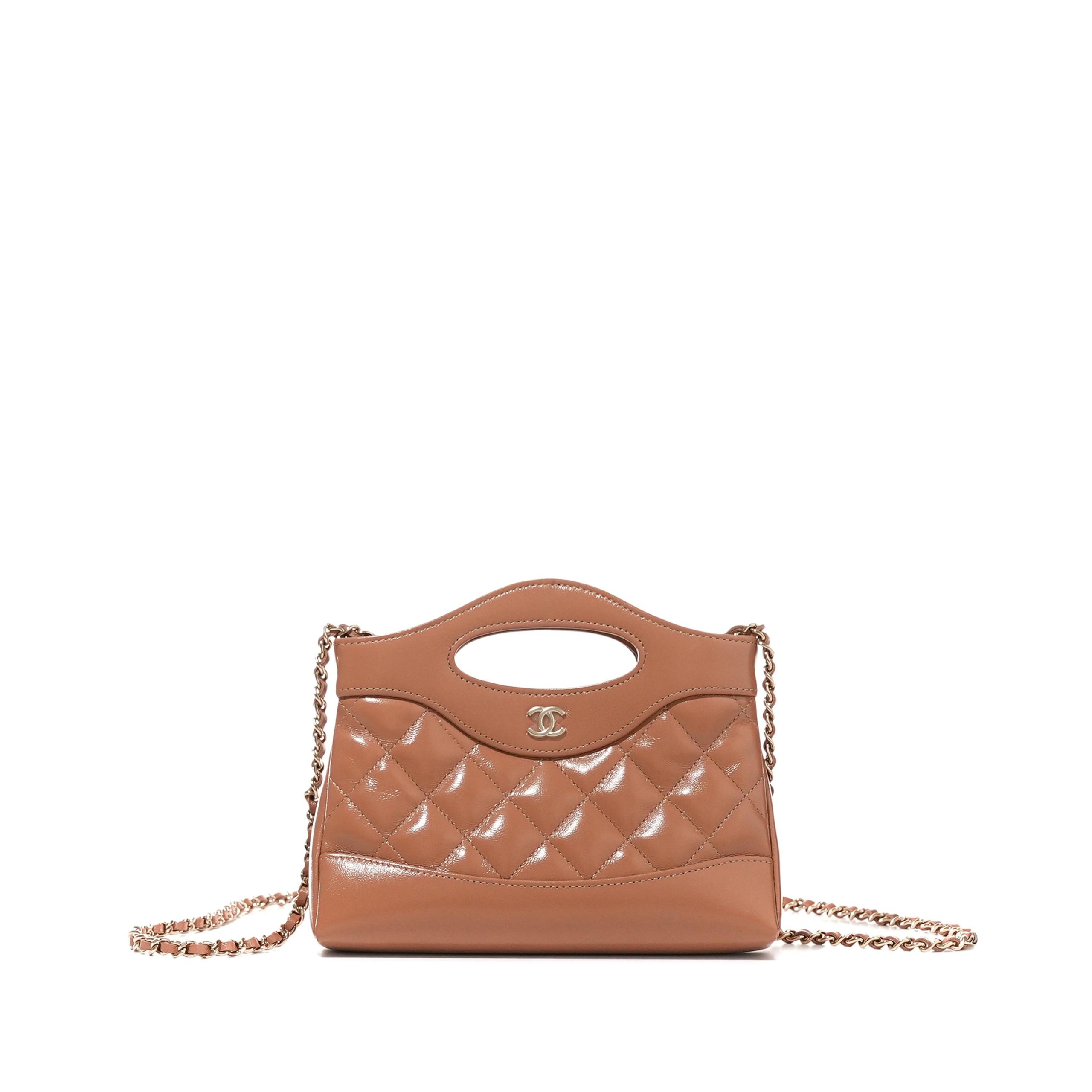 Dark Beige Quilted Lambskin Chanel 31 Nano Shopping Bag Pale Gold Hardware, 2024