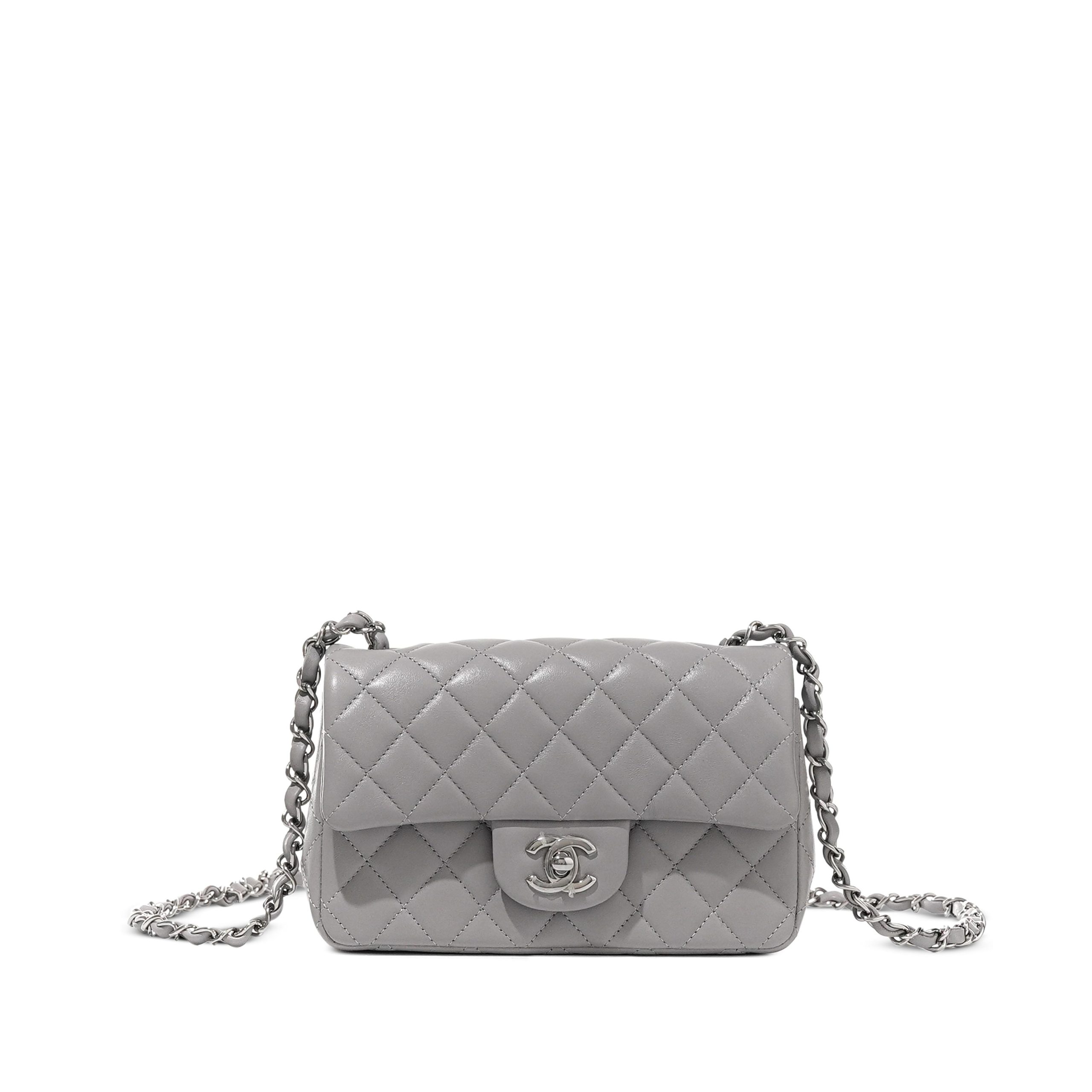 Grey Quilted Lambskin Mini Flap Bag Silver Hardware, 2021 