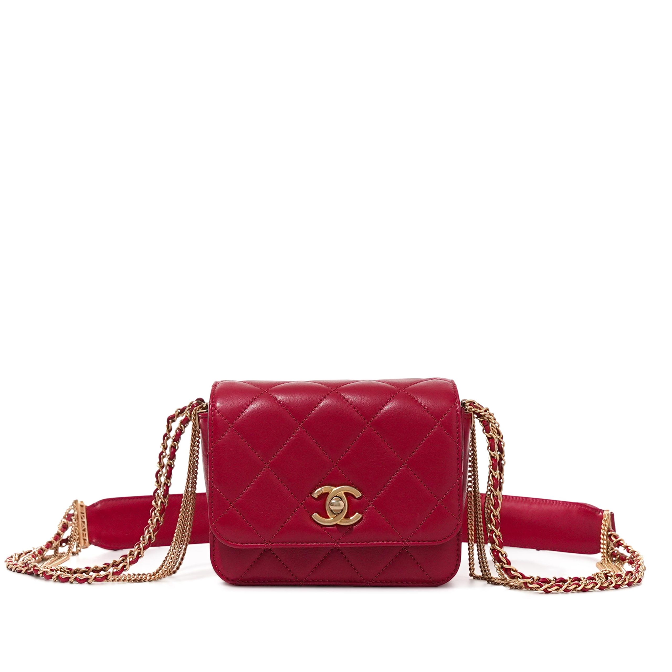 Red Quilted Lambskin Mini Flap Bag Brushed Gold Hardware, 2021