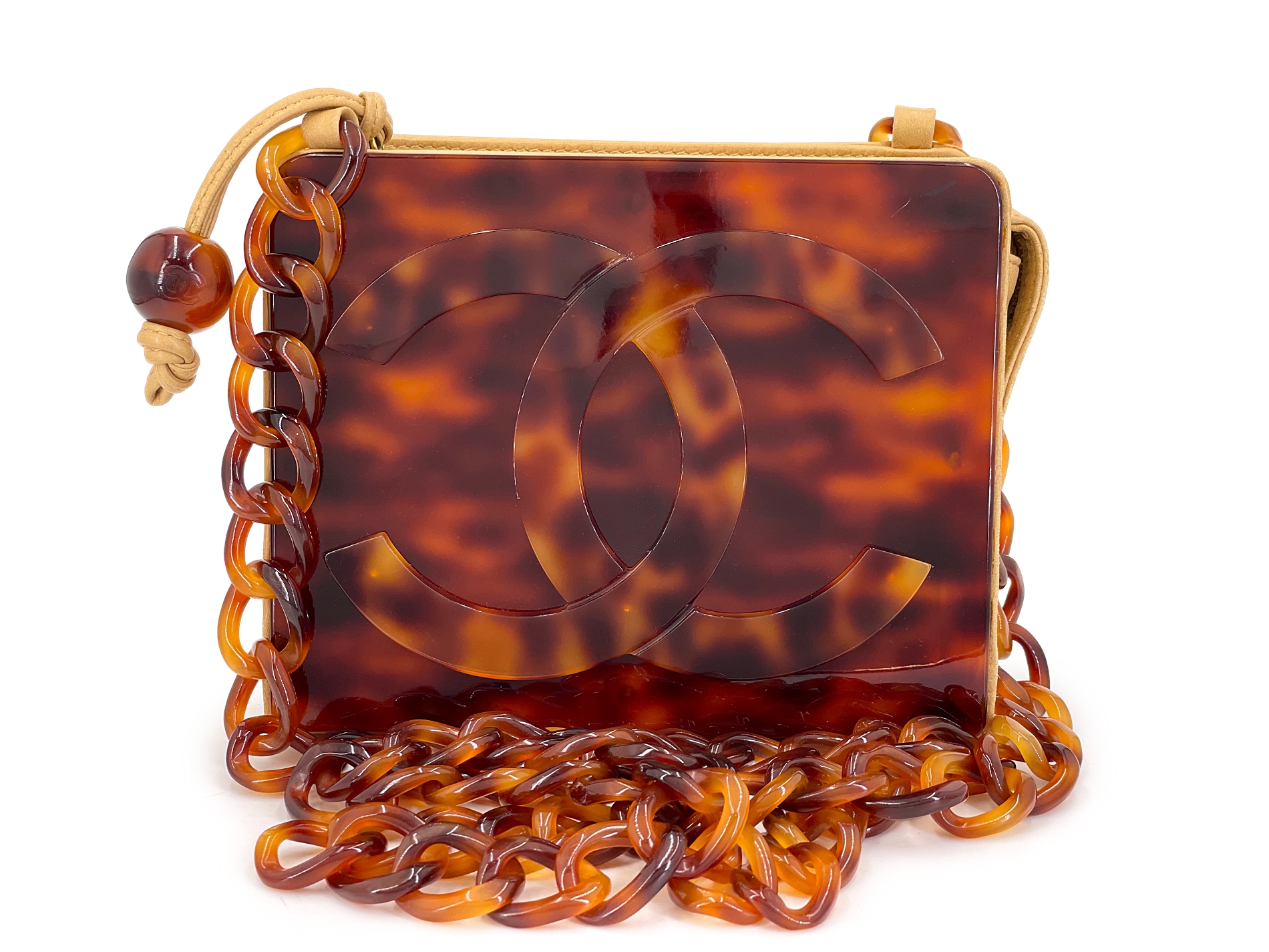 Vintage Tortoise Brown Resin CC Logo Crossbody Mini Bag Gold Hardware, 1994