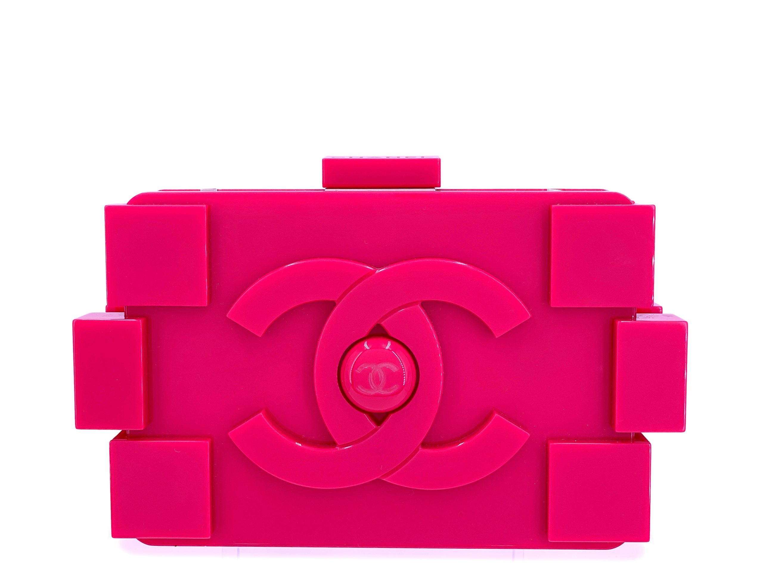 Pink Plexiglass Lego Brick Minaudire Silver Hardware, 2014
