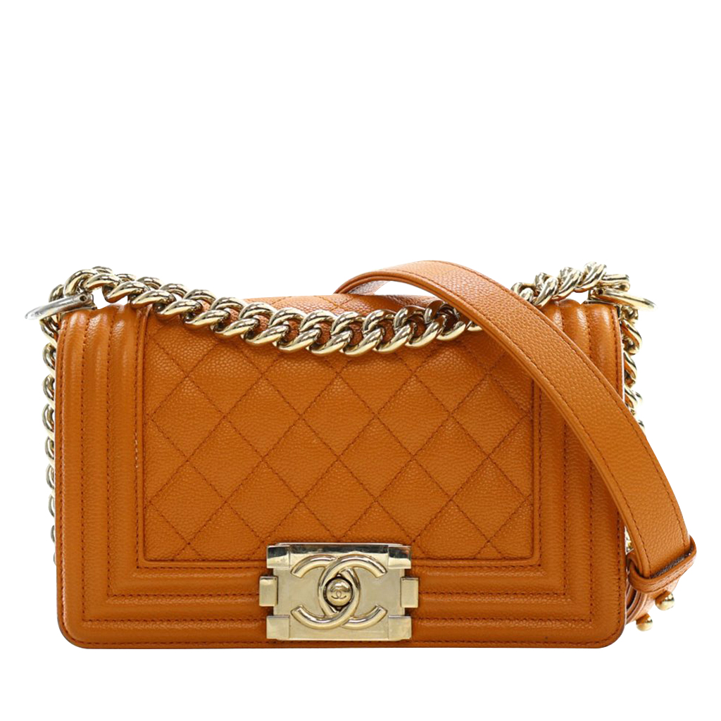 Caramel Quilted Caviar Small Boy Bag Pale Gold Hardware, 2021