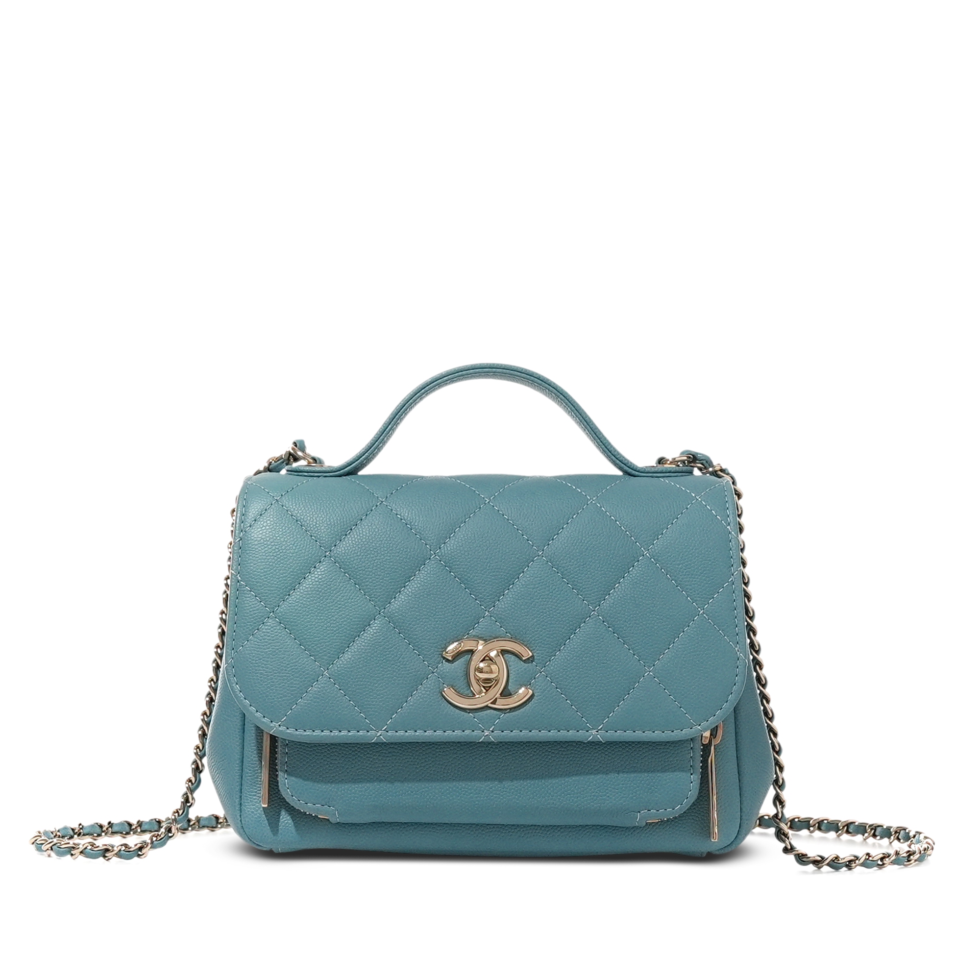 Light Blue Quilted Caviar Small Business Affinity Bag Pale Gold Hardware, 2020