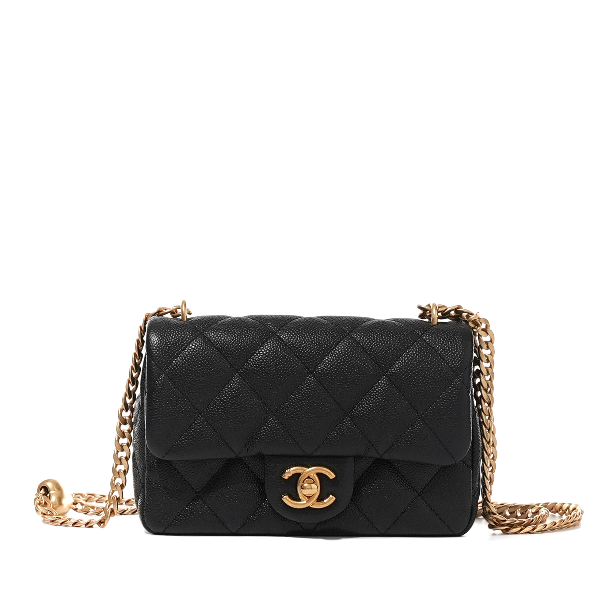 Black Quilted Caviar Heart Crush Flap Bag Aged Gold Hardware