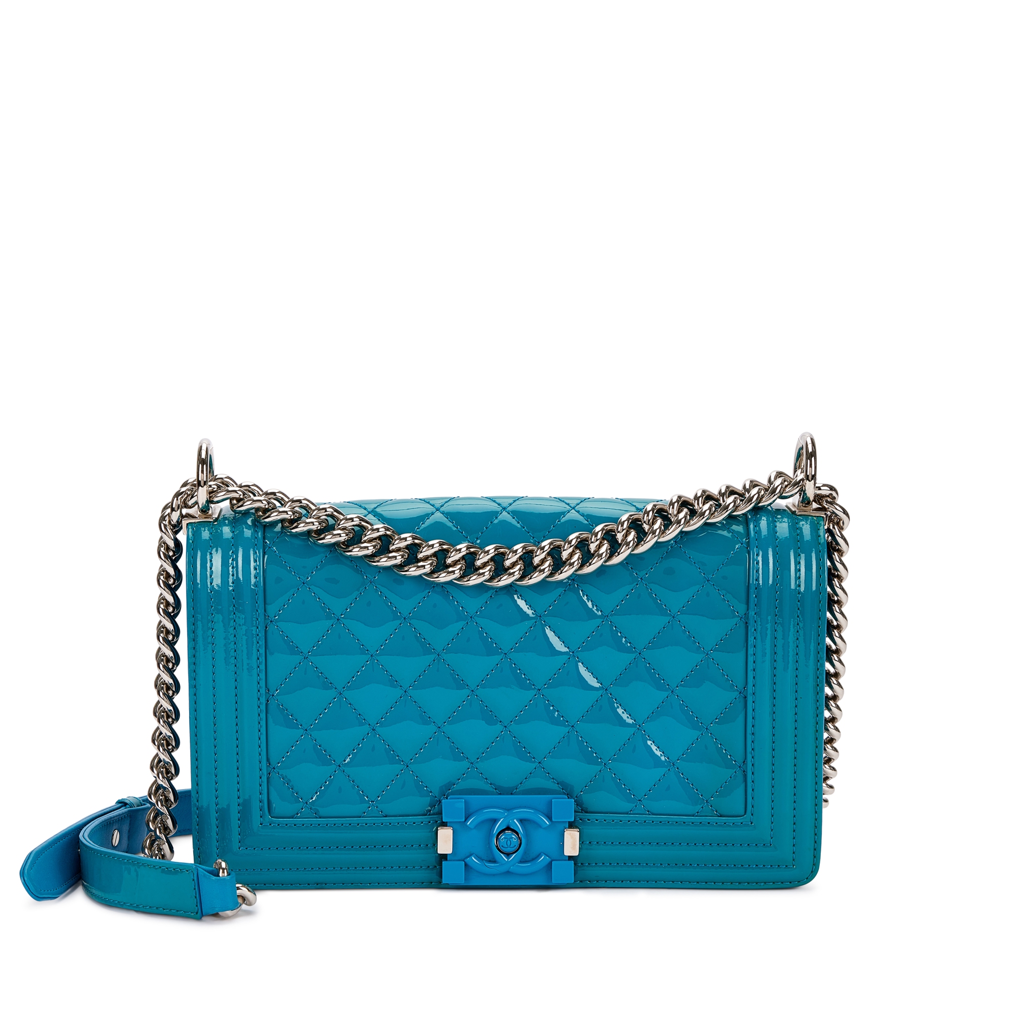 Blue Patent Quilted Boy Bag Silver Hardware 2014-2015