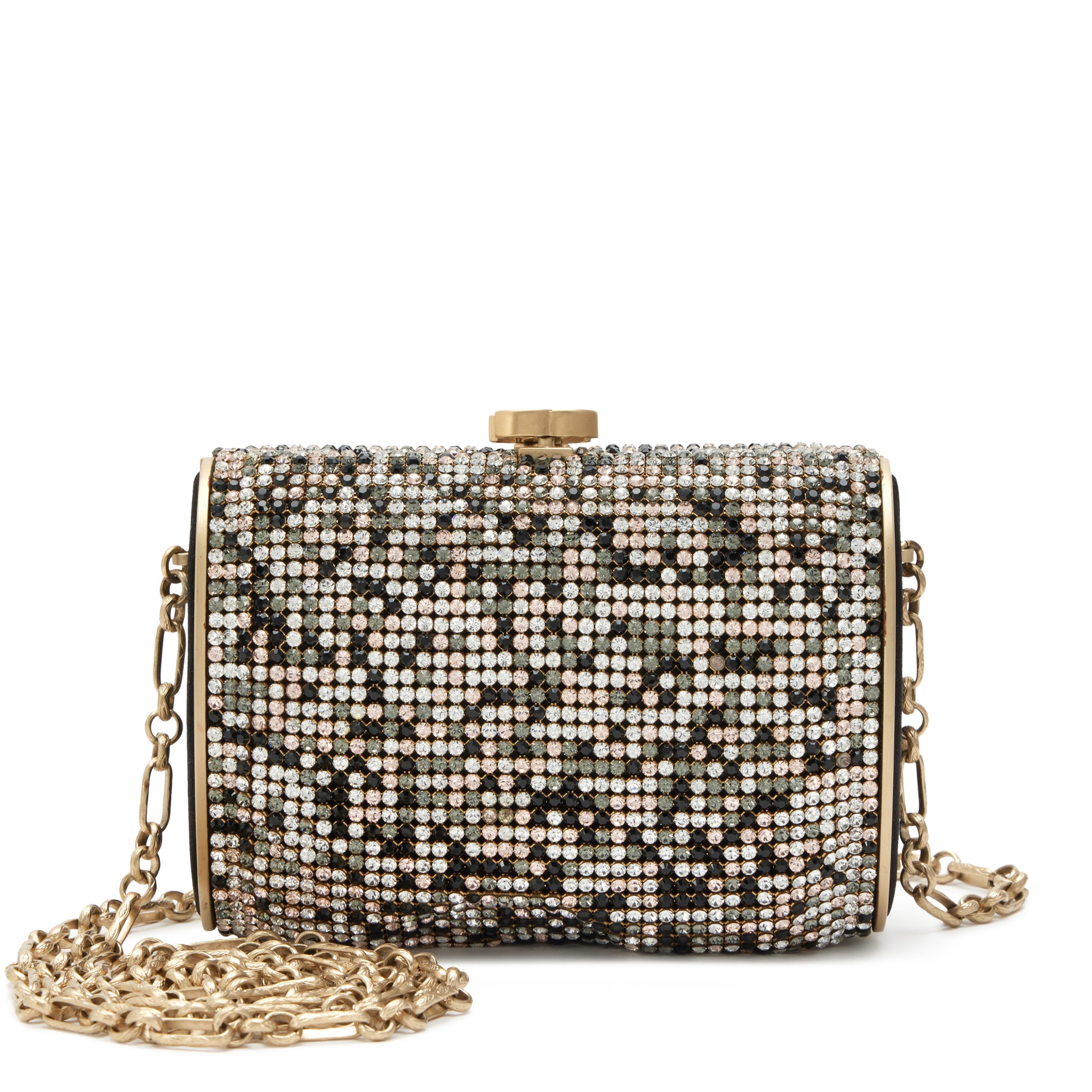 Black Satin and Multicolor Swarovski Crystal Evening Clutch Pale Gold Hardware, 2008-2009
