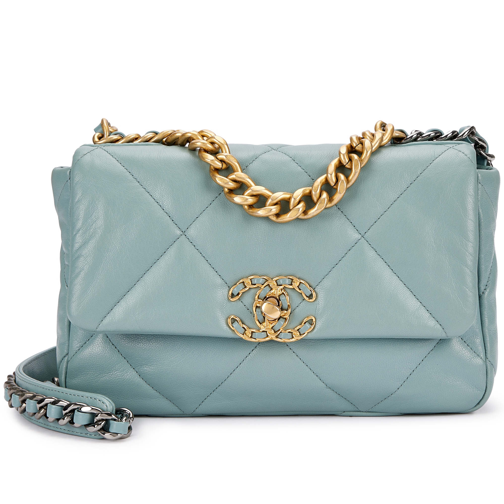 Light Blue Quilted Lambskin Chanel 19 Flap Gold, Silver and Ruthenium Hardware, 2020