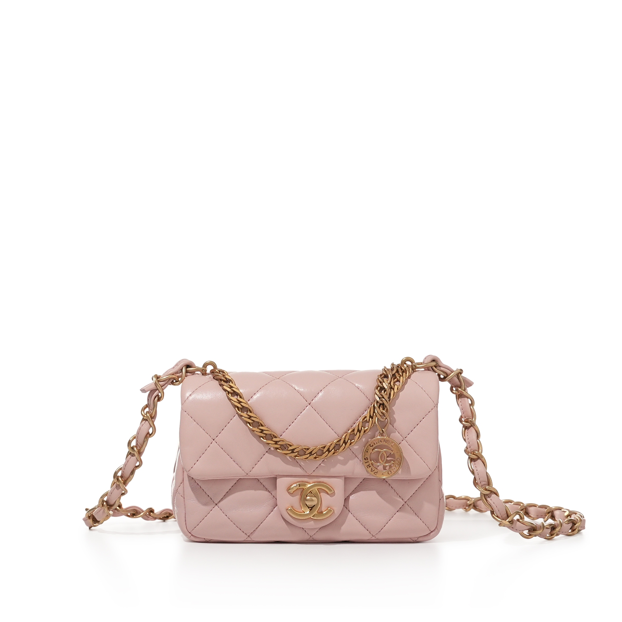 Light Pink Quilted Lambskin Flap Bag Aged Gold Hardware, 2023