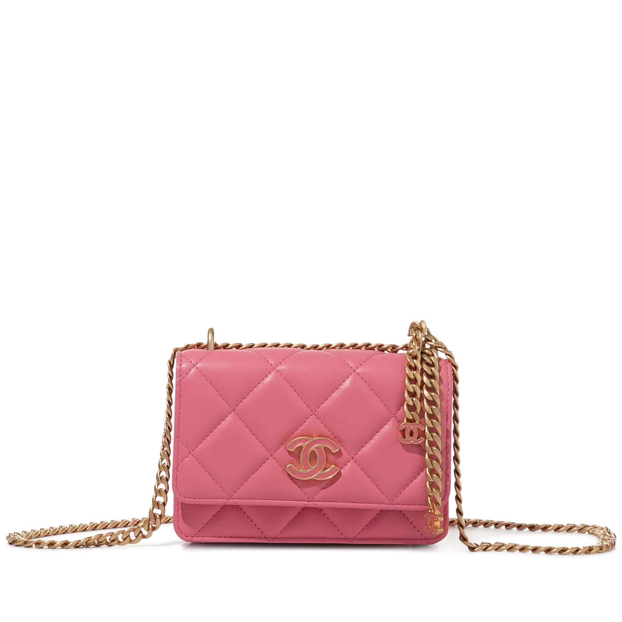 Pink Quilted Lambskin Flap Bag Aged Gold Hardware, 2021