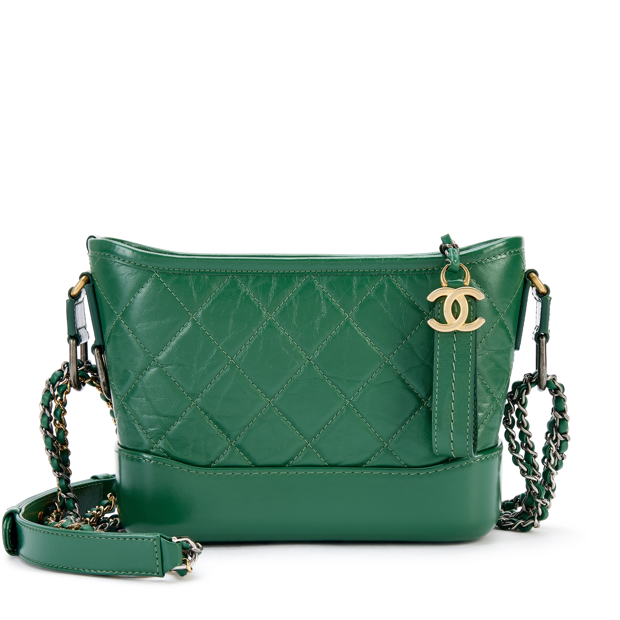 Green Quilted Calfskin Small Gabrielle Hobo Bag Aged Gold, Gold, Silver and Ruthenium Hardware, 2019