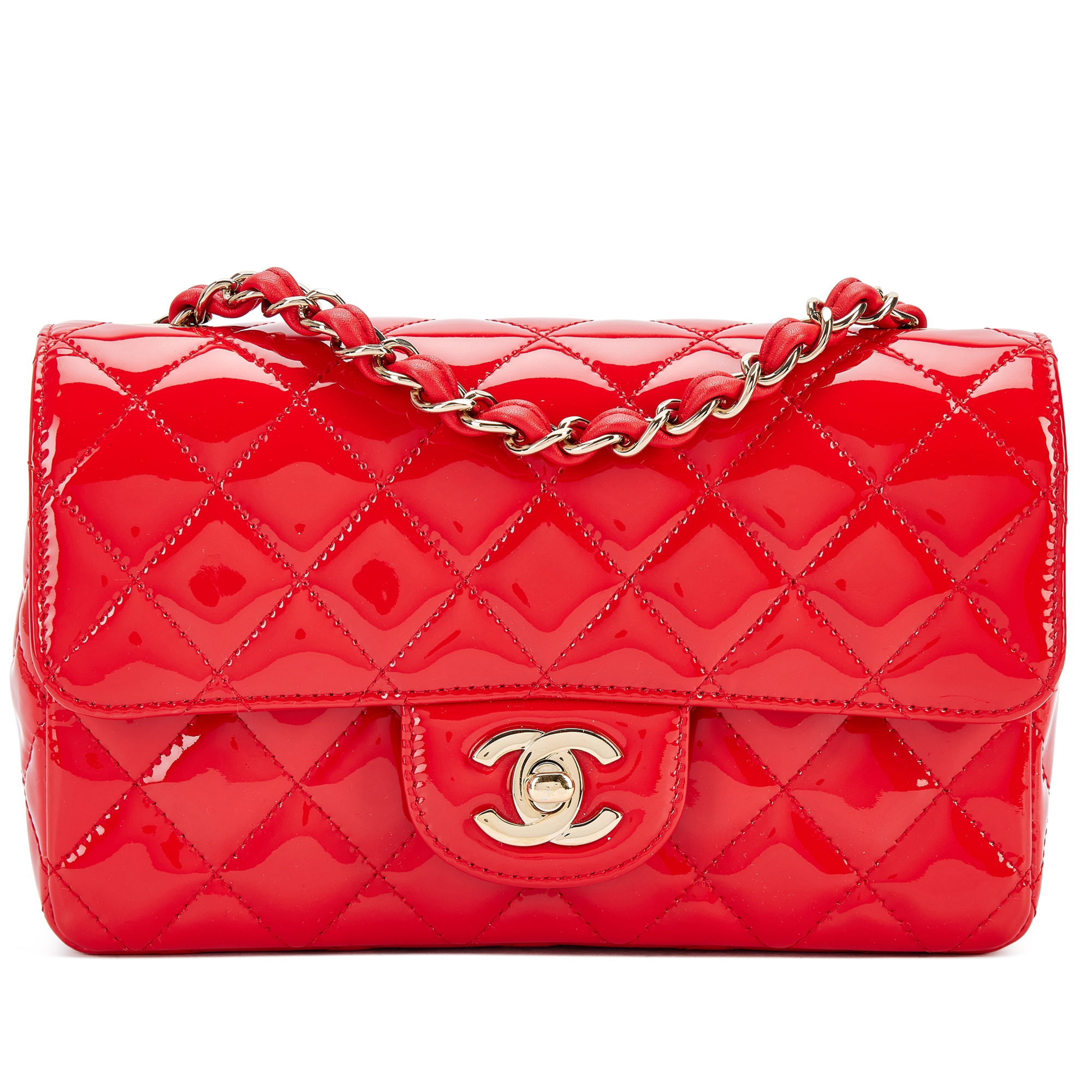 Red Quilted Patent Mini Flap Pale Gold Hardware, 2019