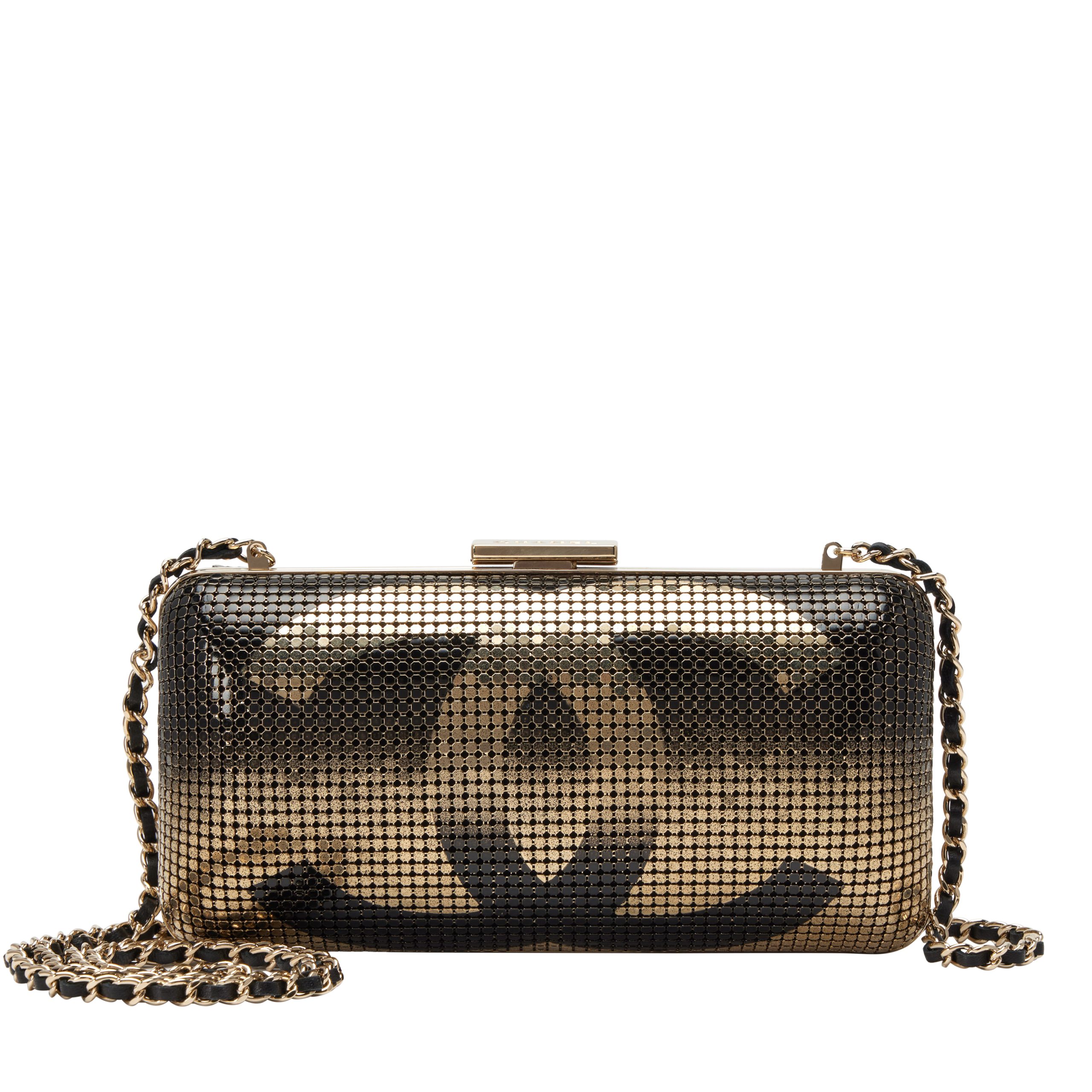 Black and Light Gold Mesh Ombre Hollywood Clutch on Chain Minaudire Light Gold Hardware, 2014