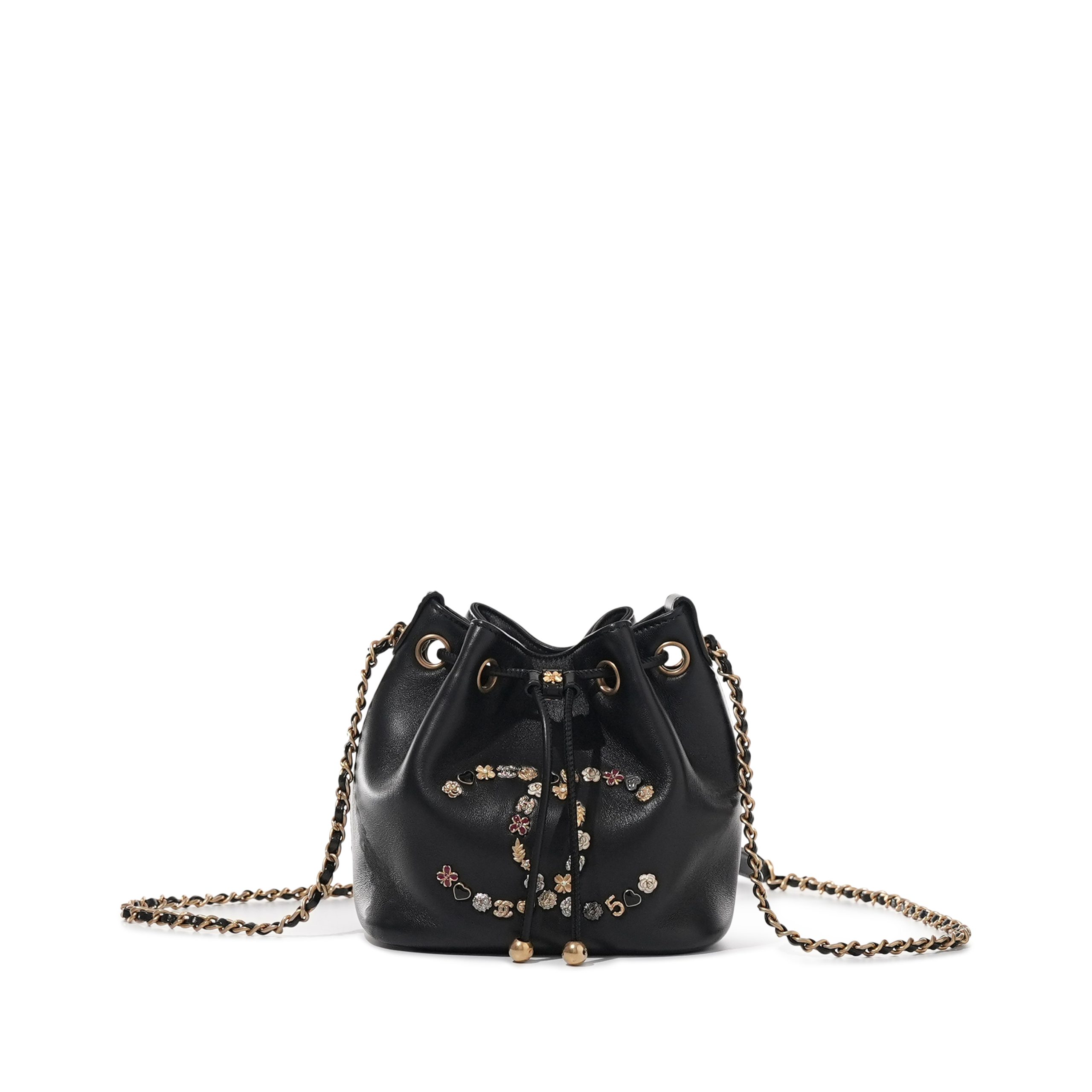 Black Lambskin Mini Bucket Brushed Gold Hardware, 2020