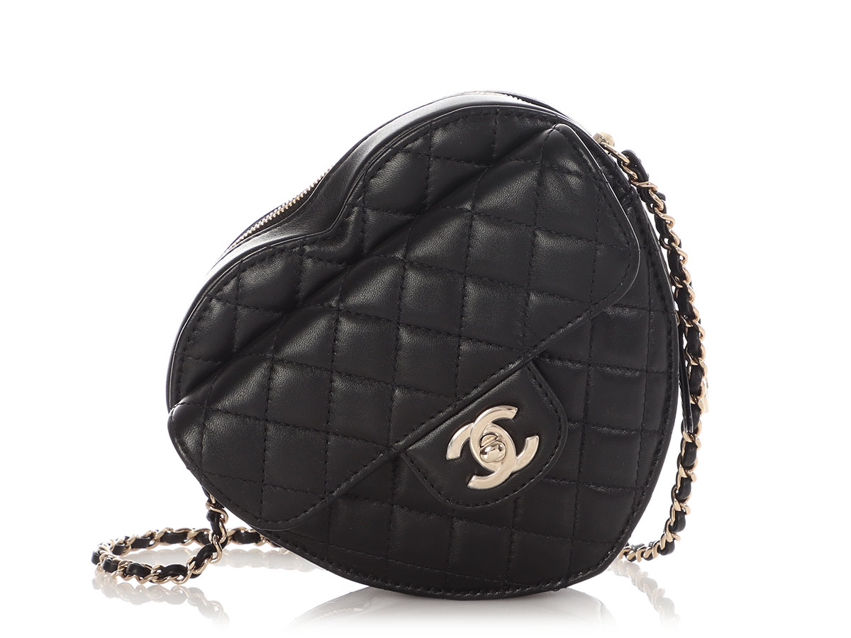 Black Quilted Lambskin In Love Heart Crossbody Bag Gold Hardware, 2022