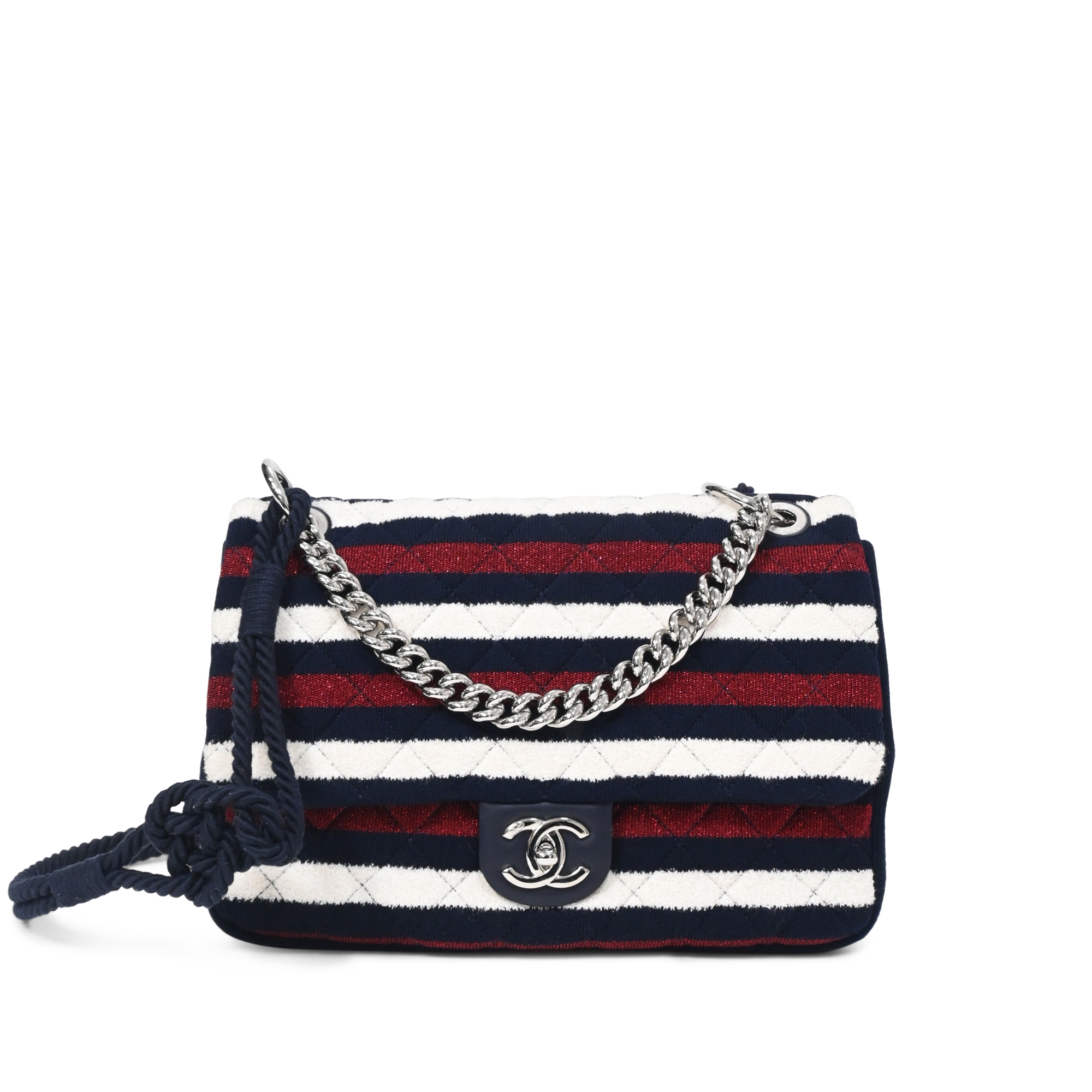 Red, White and Blue Quilted Fabric Flap Bag Silver Hardware, 2019