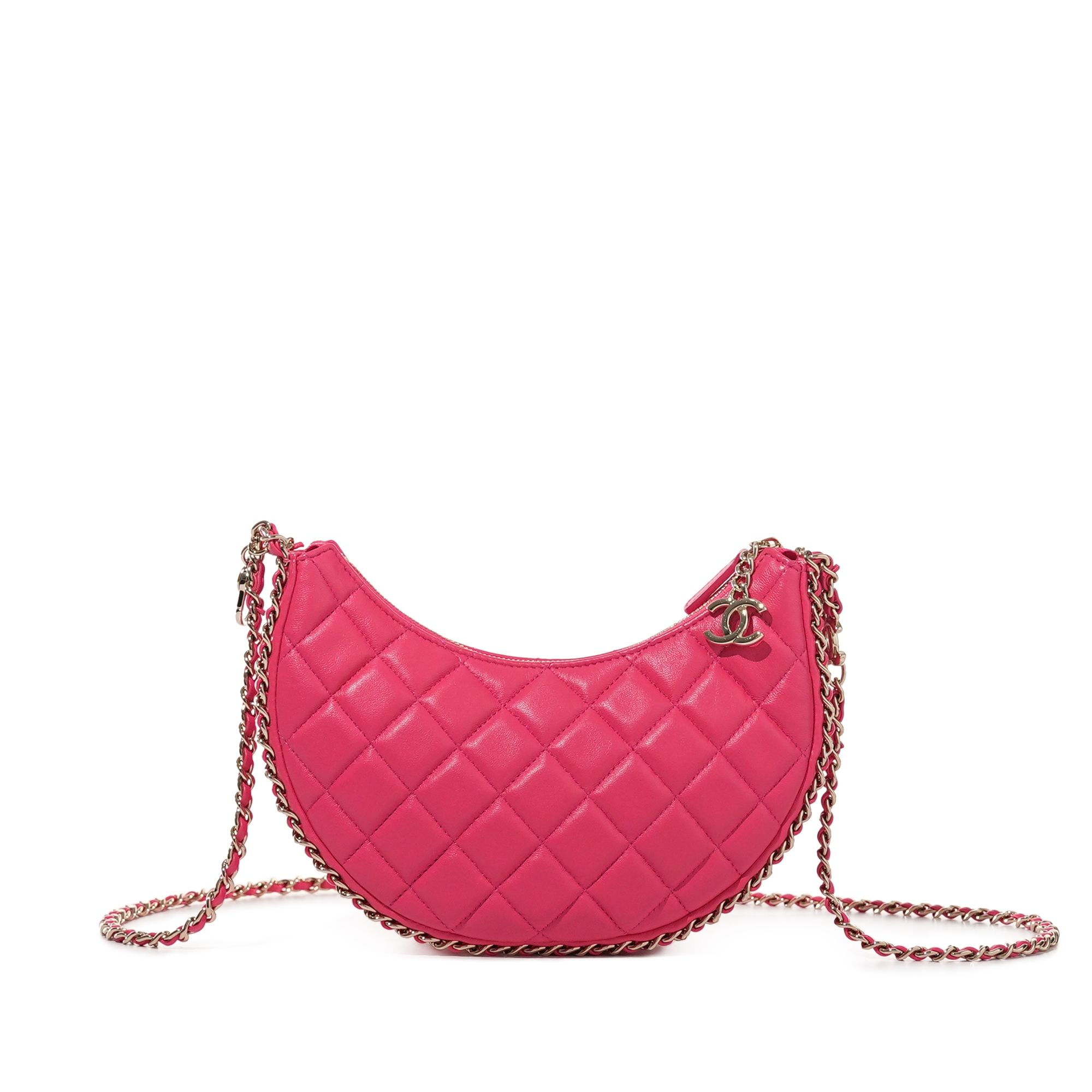 Pink Quilted Lambskin Hobo Bag Pale Gold Hardware, 2023