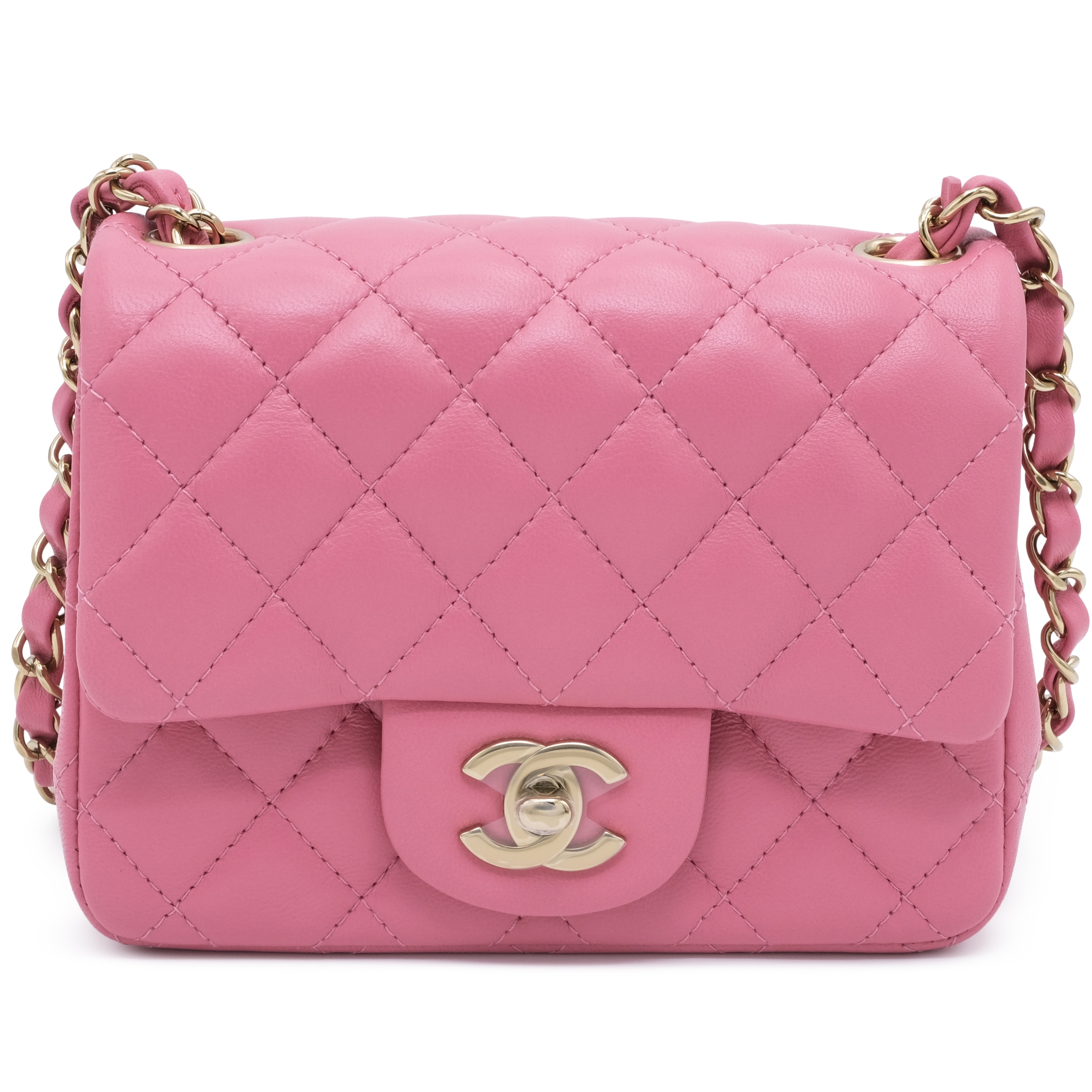 Pink Quilted Lambskin Mini Flap Bag Gold Hardware, 2021	