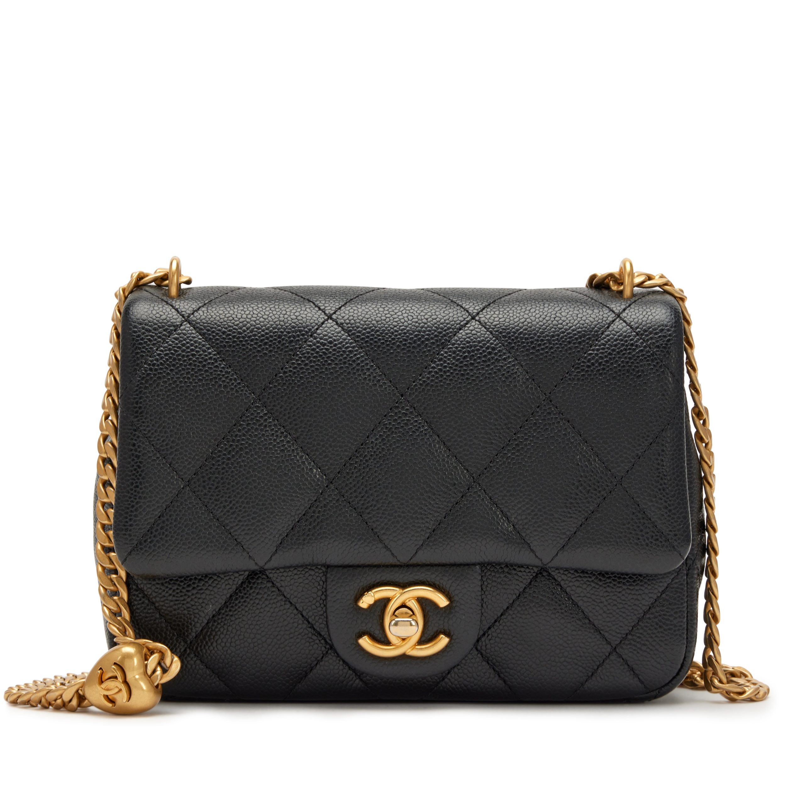 Black Quilted Caviar Sweetheart Crush Mini Rectangular Flap Bag Aged Gold Hardware, 2023