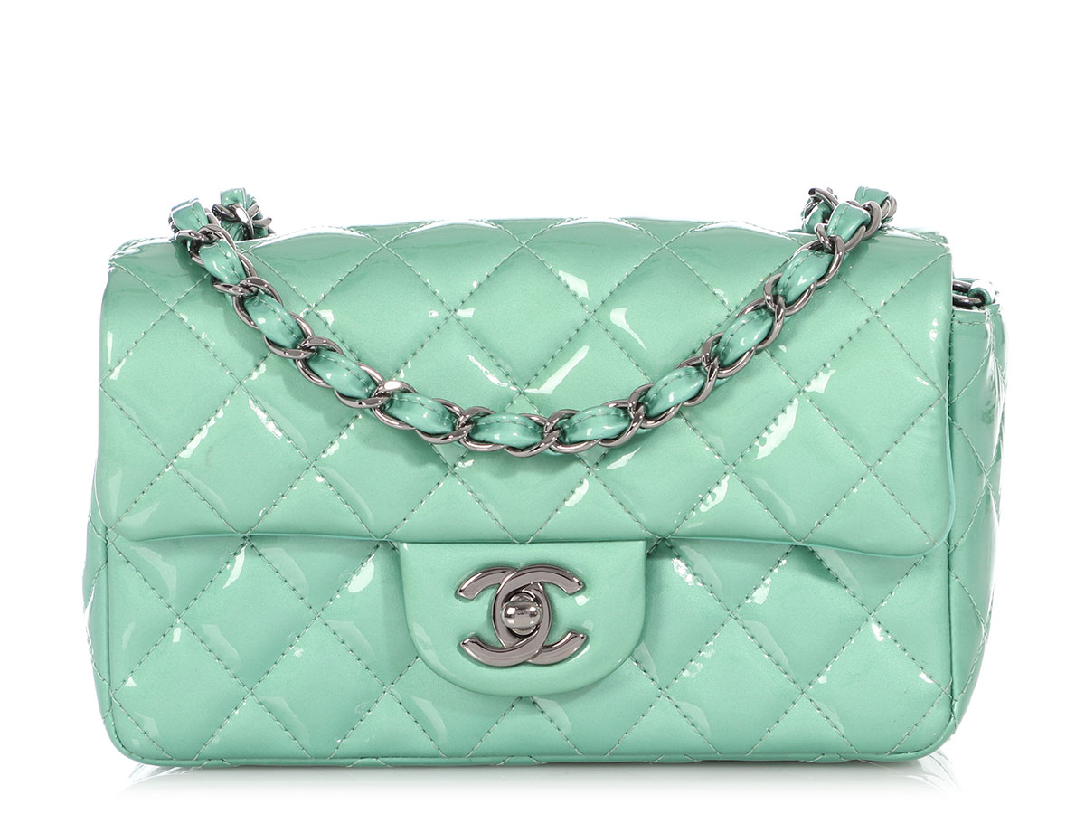 Green Quilted Patent Classic Mini Flap Bag Ruthenium Hardware, 2013