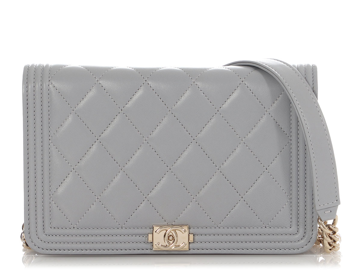Gray Quilted Lambskin Boy Wallet on Chain Gold Hardware, 2019