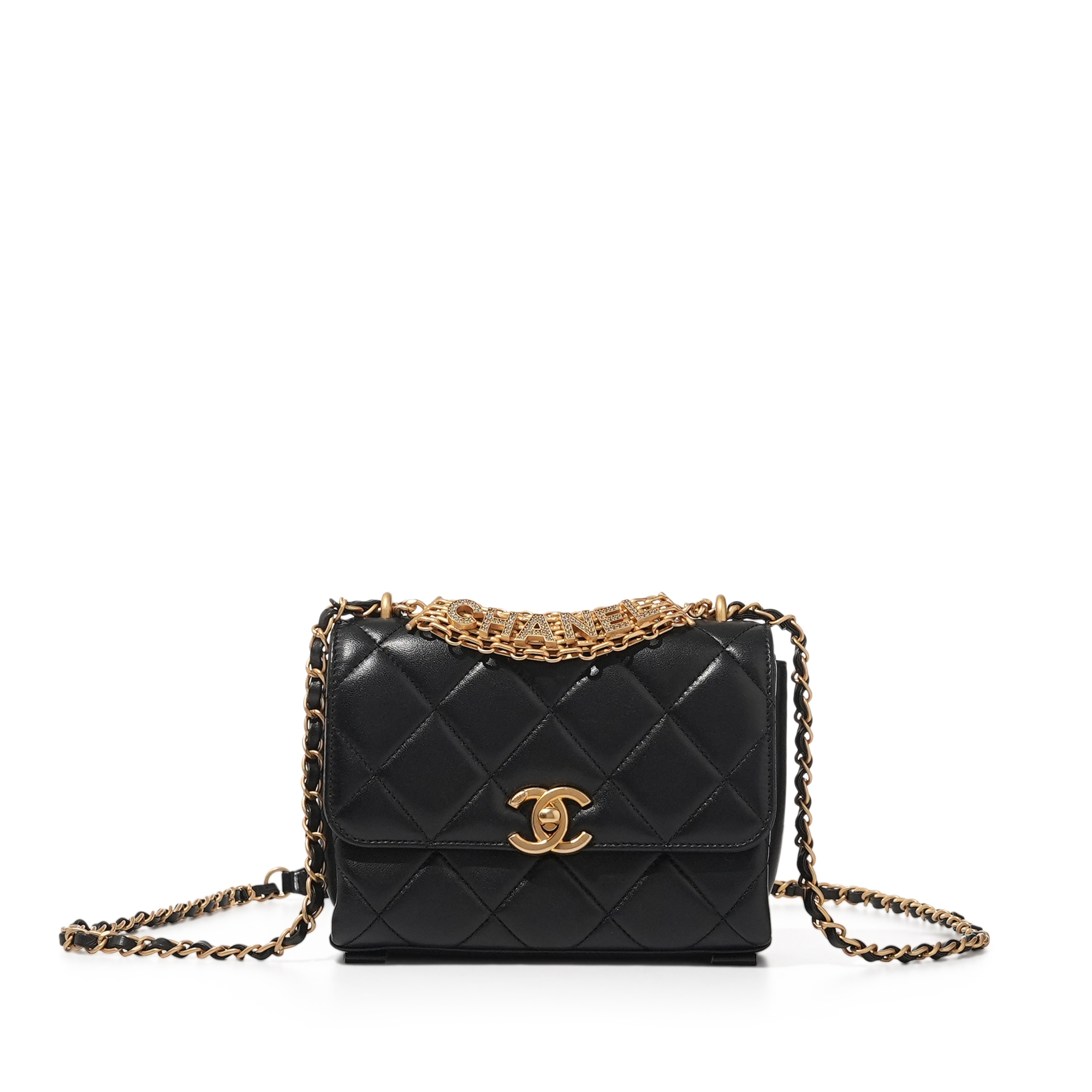 Black Quilted Lambskin Flap Bag Gold Hardware