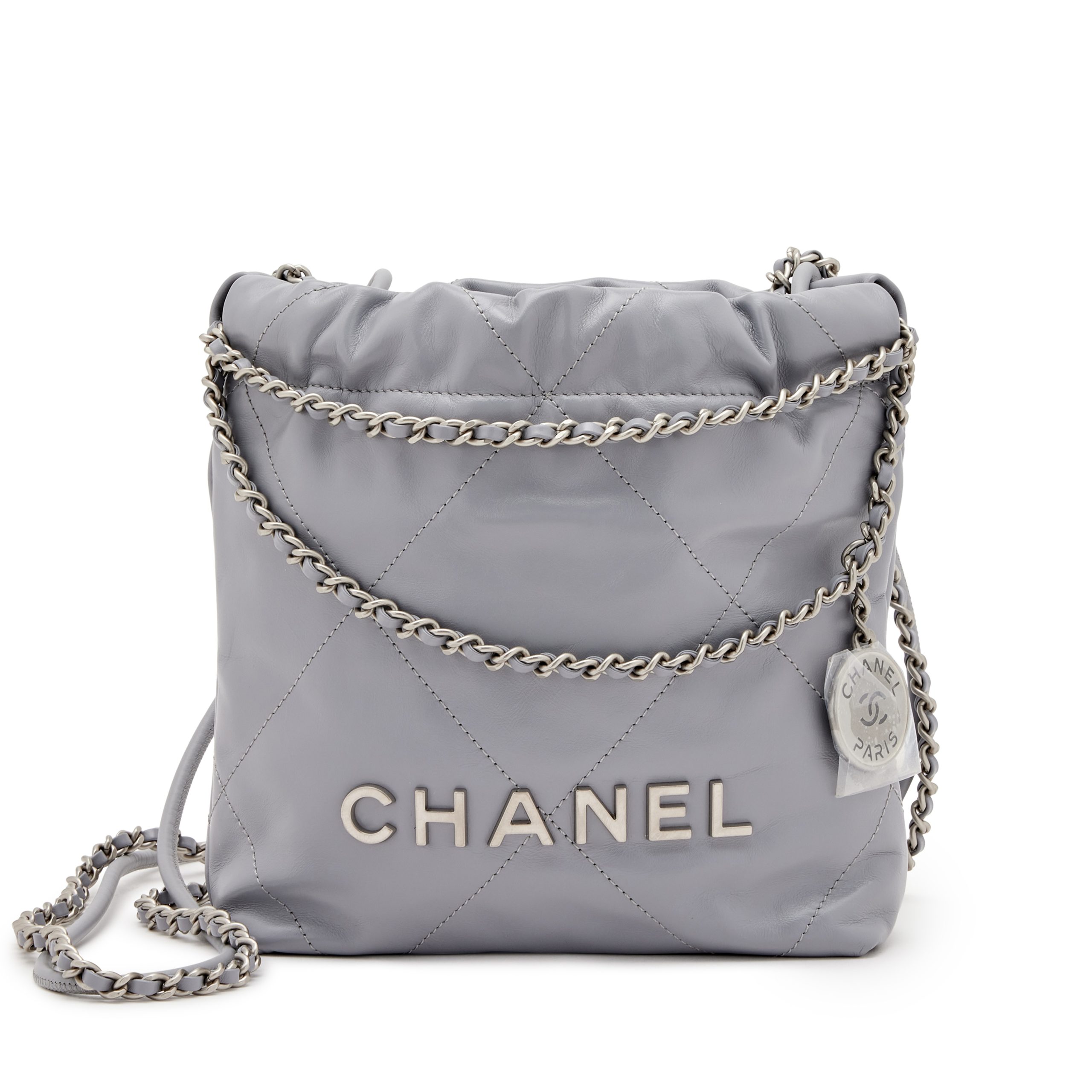 Grey Quilted Calfskin Mini 22 Silver Hardware, 2023