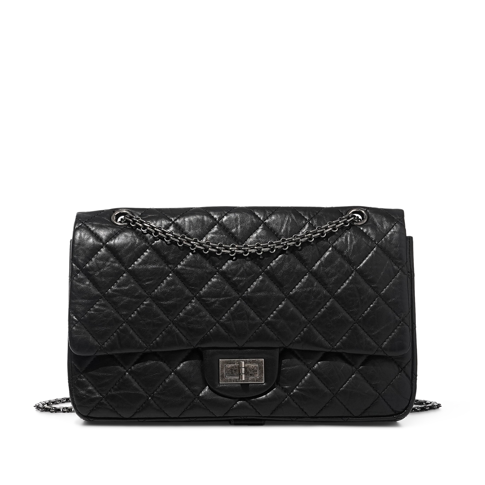 Black Quilted Calfskin Maxi 2.55 Flap Bag Ruthenium Hardware, 2012