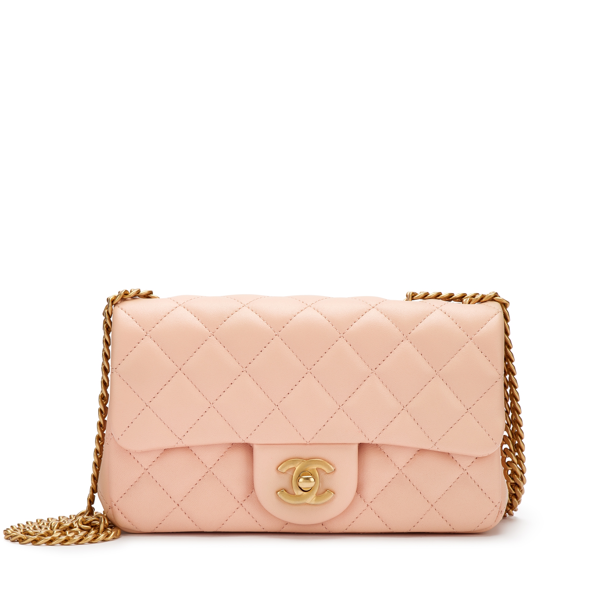 Baby Pink Quilted Lambskin Flap Bag Aged Gold Hardware