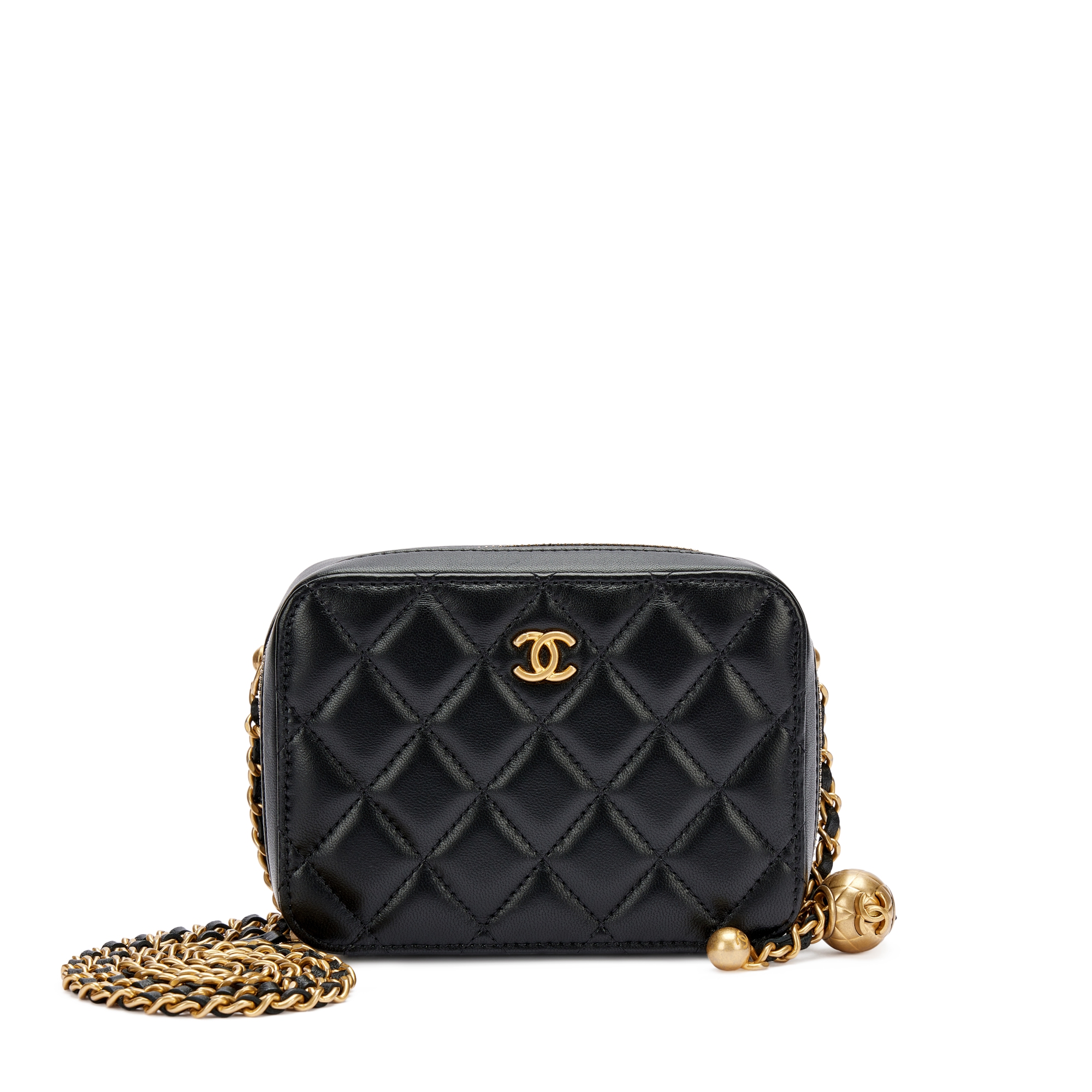 Black Quilted Lambskin Coco Crush Camera Case Gold Hardware, 2021