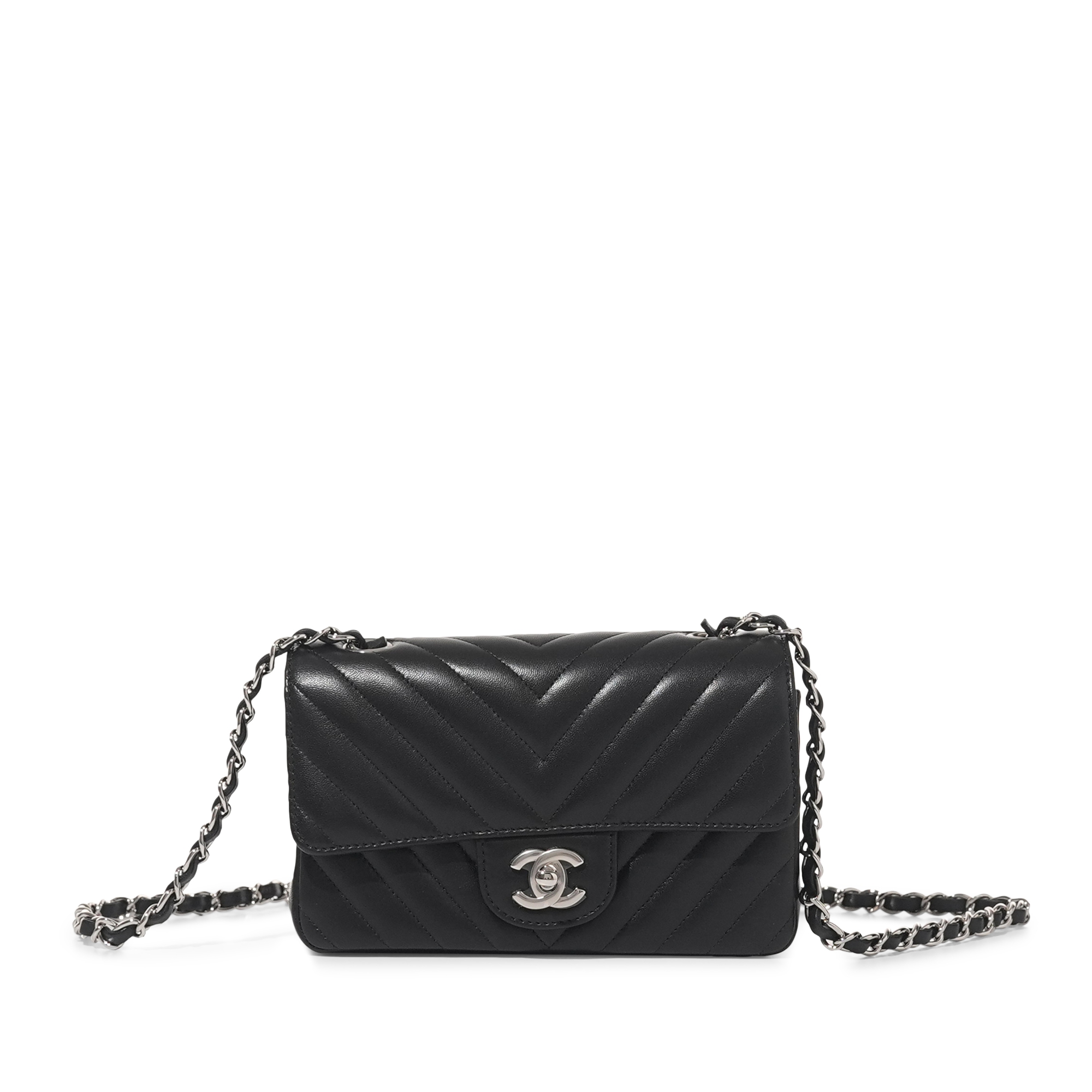 Black Chevron Lambskin Flap Bag Silver Hardware, 2020-21