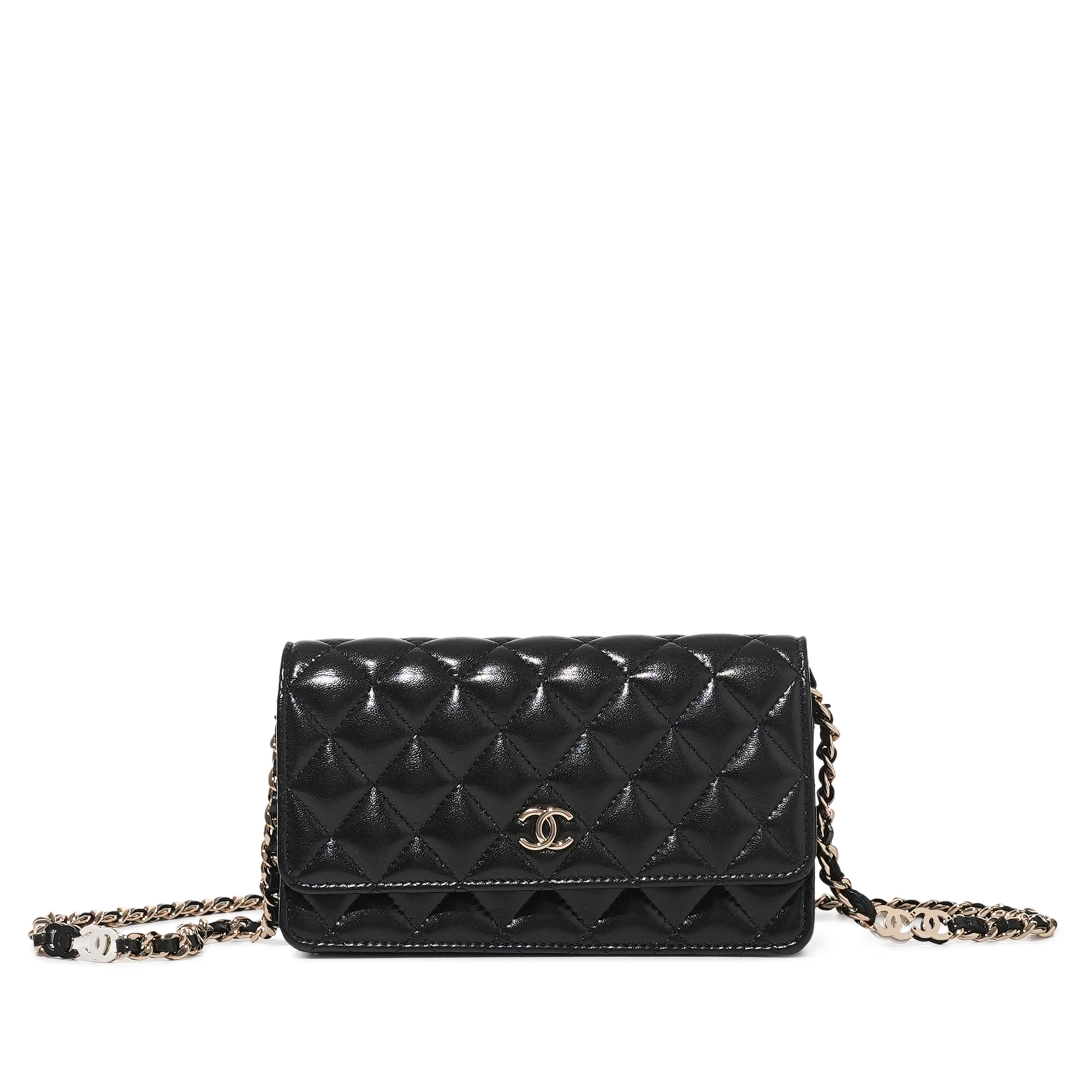 Black Quilted Lambskin Clutch with Chain Pale Gold Hardware, 2024