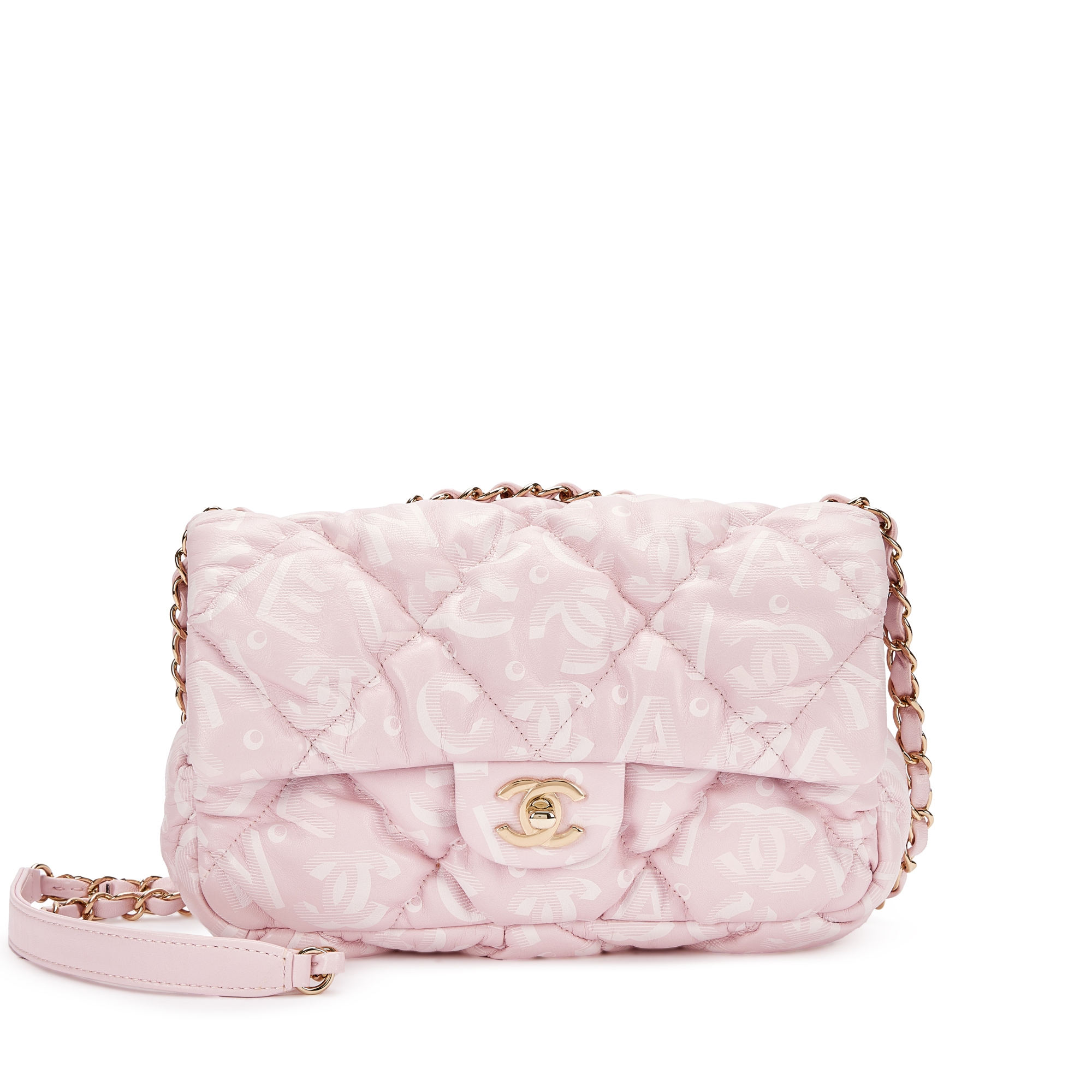 Pink Quilted Lambskin Flap Bag Pale Gold Hardware