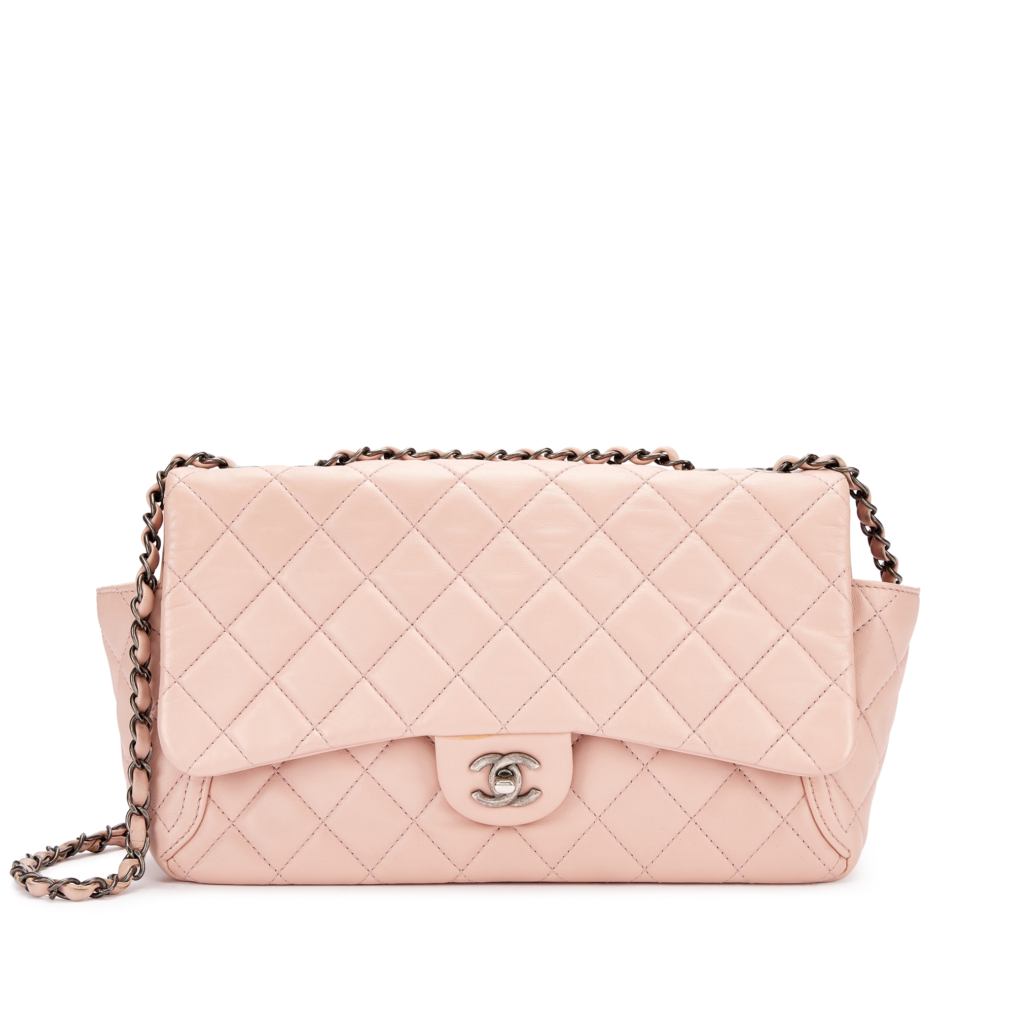 Pink Quilted Lambskin Flap Bag Ruthenium Hardware