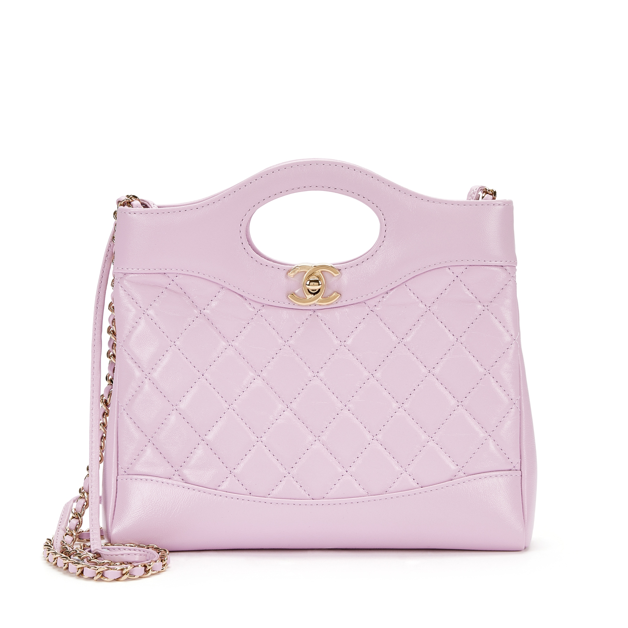 Purple Quilted Calfskin 31 Clutch with Chain Pale Gold Hardware