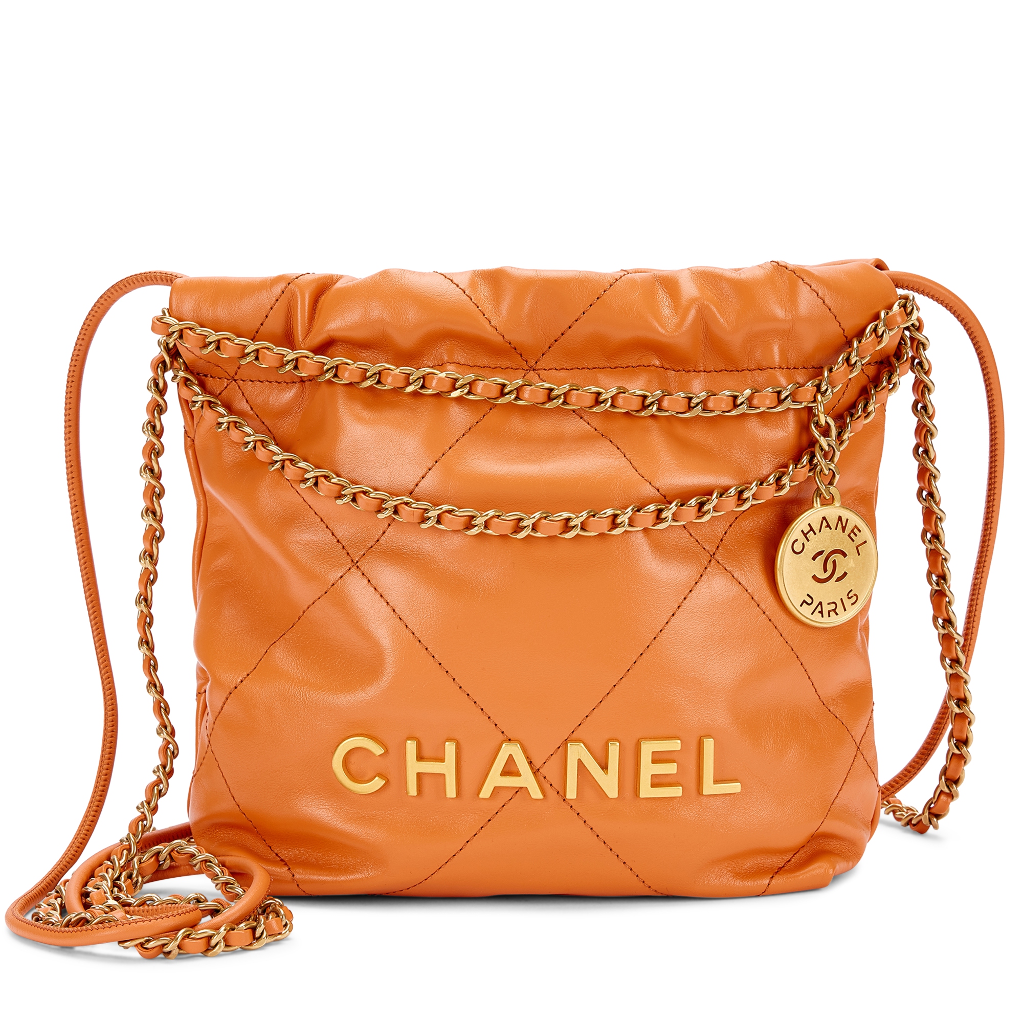 Coral Quilted Calfskin Mini 22 Bag Brushed Gold Hardware
