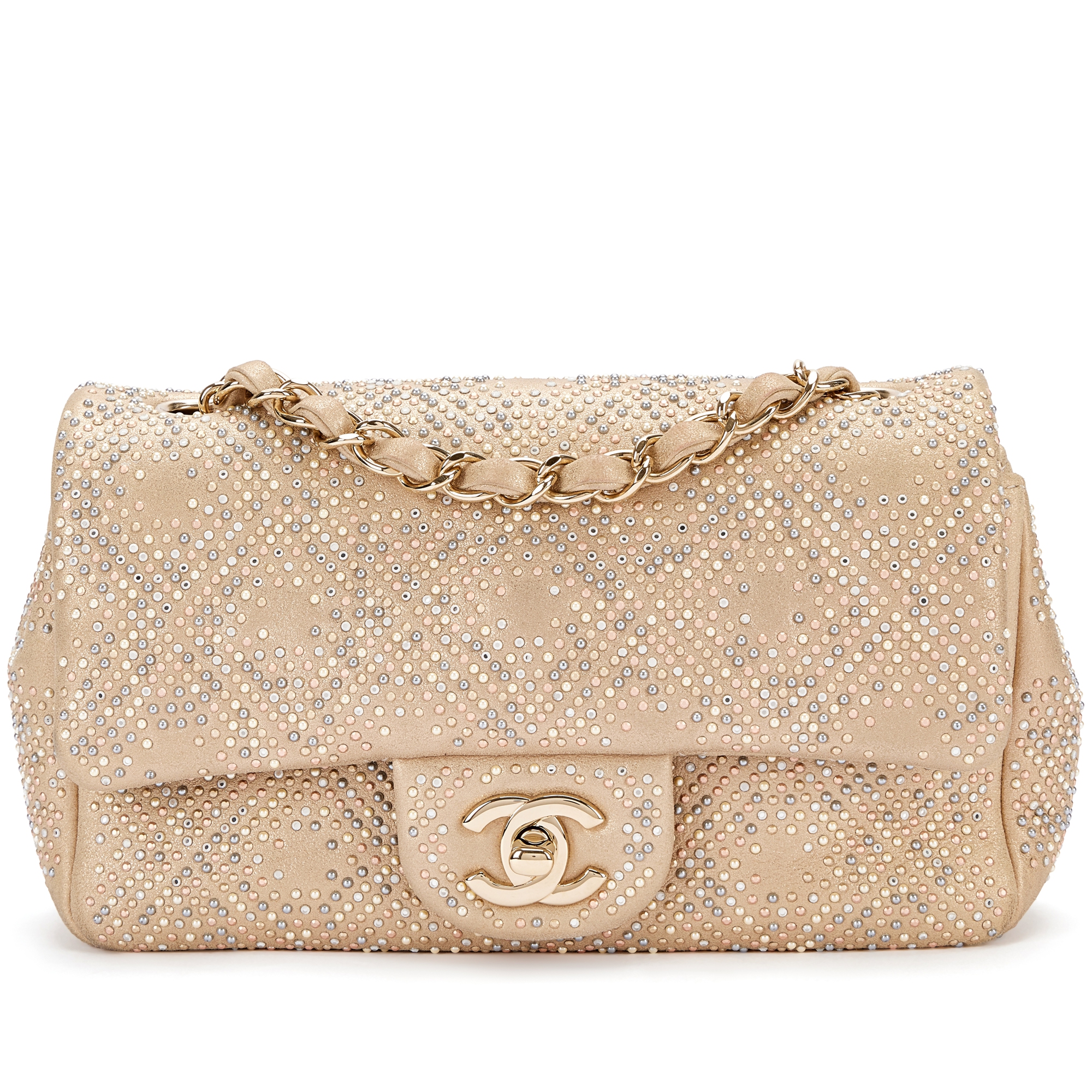 Gold, Pink and Blue Beads and Calfskin Flap Bag Gold Hardware, 2012-13