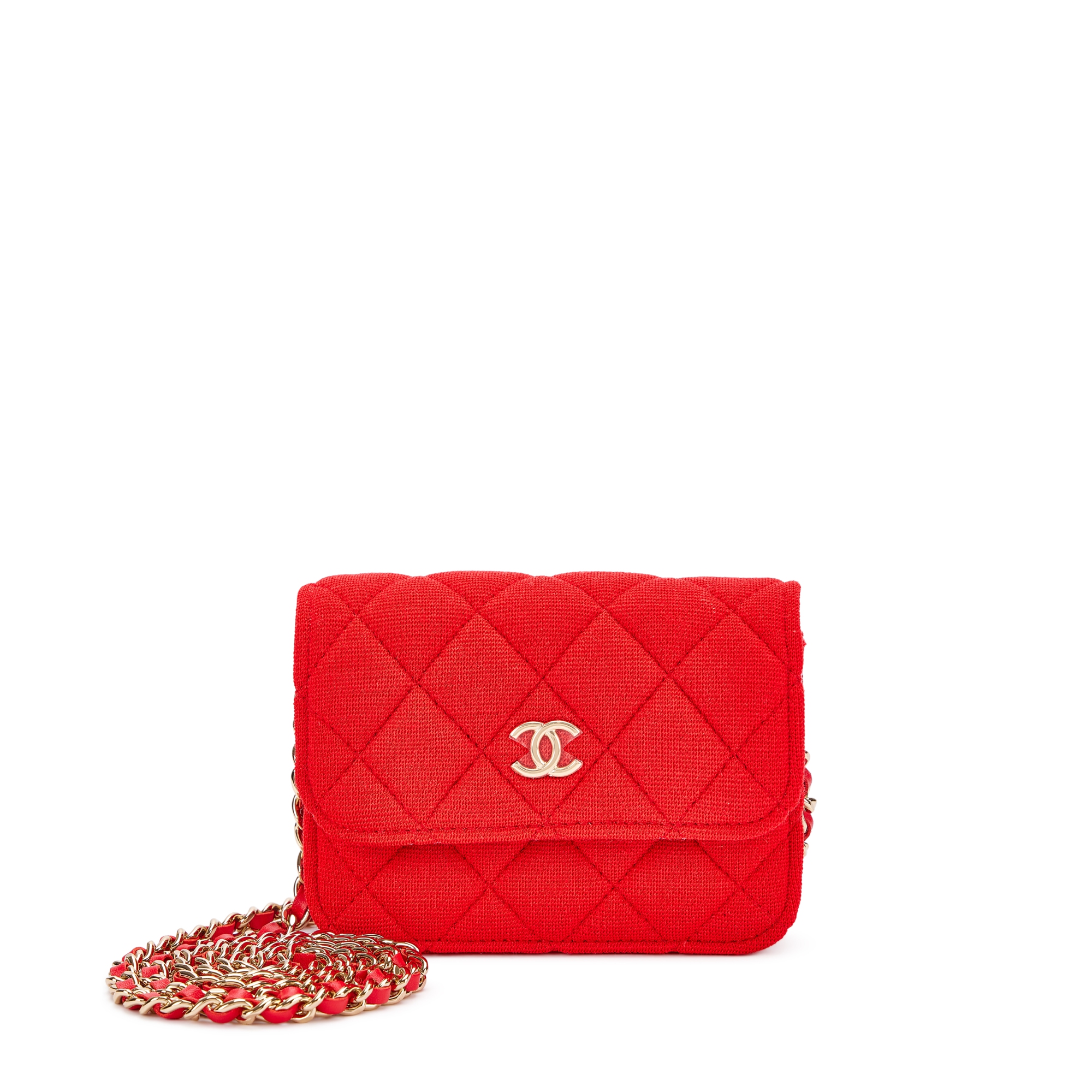 Red Quilted Fabric Micro Flap Bag Pale Gold Hardware