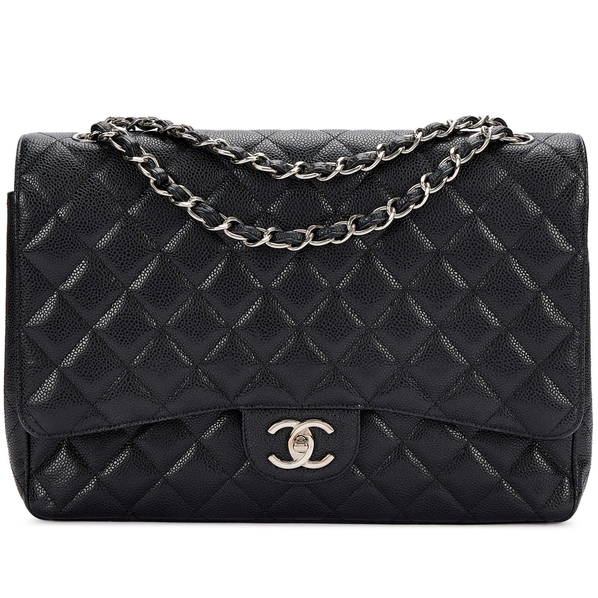 Black Quilted Caviar Jumbo Timeless Classic Double Flap Bag Silver Hardware, 2012
