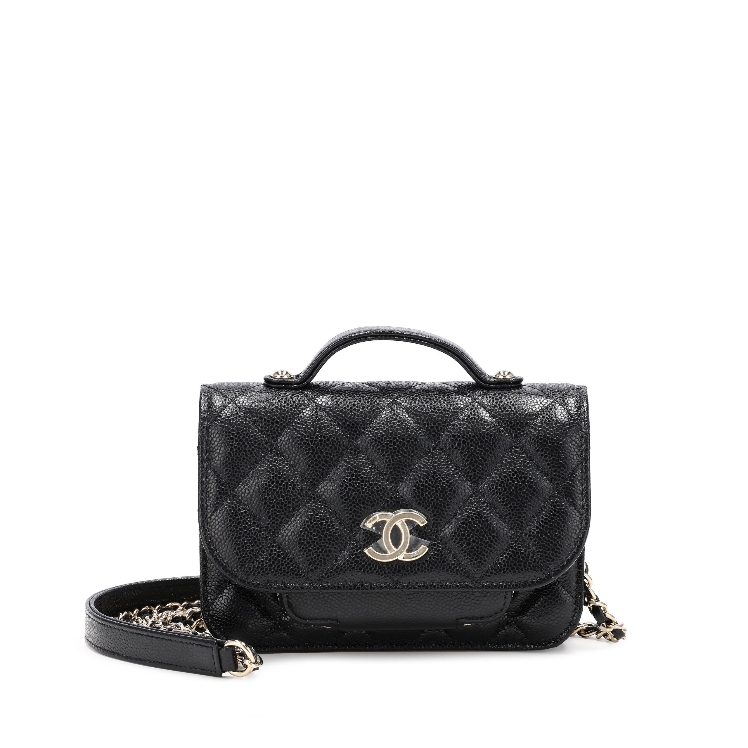 Black Quilted Caviar Business Affinity Clutch On Chain Gold Hardware, 2022