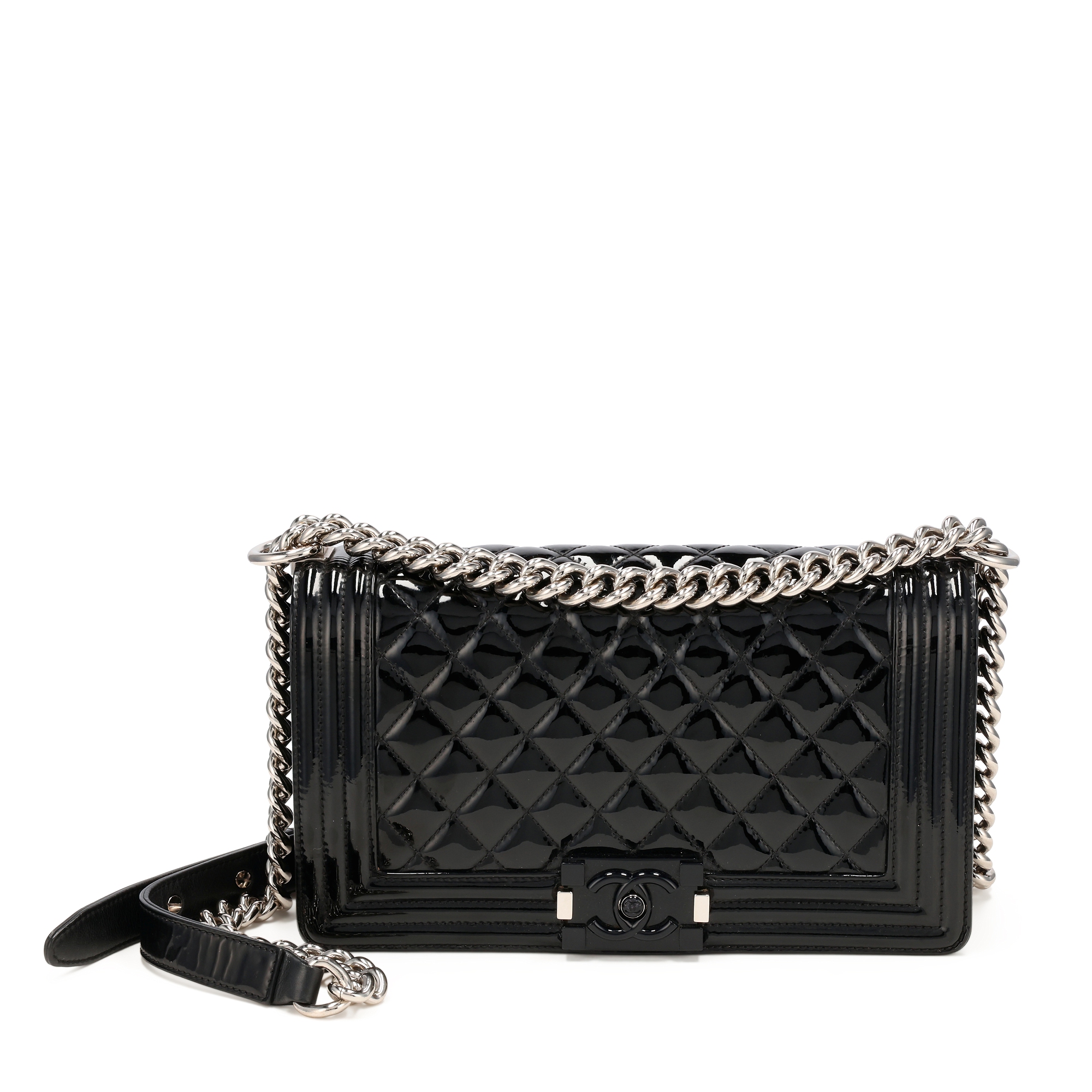 Black Quilted Patent Leather Medium Boy Bag Silver Hardware, 2014-2015