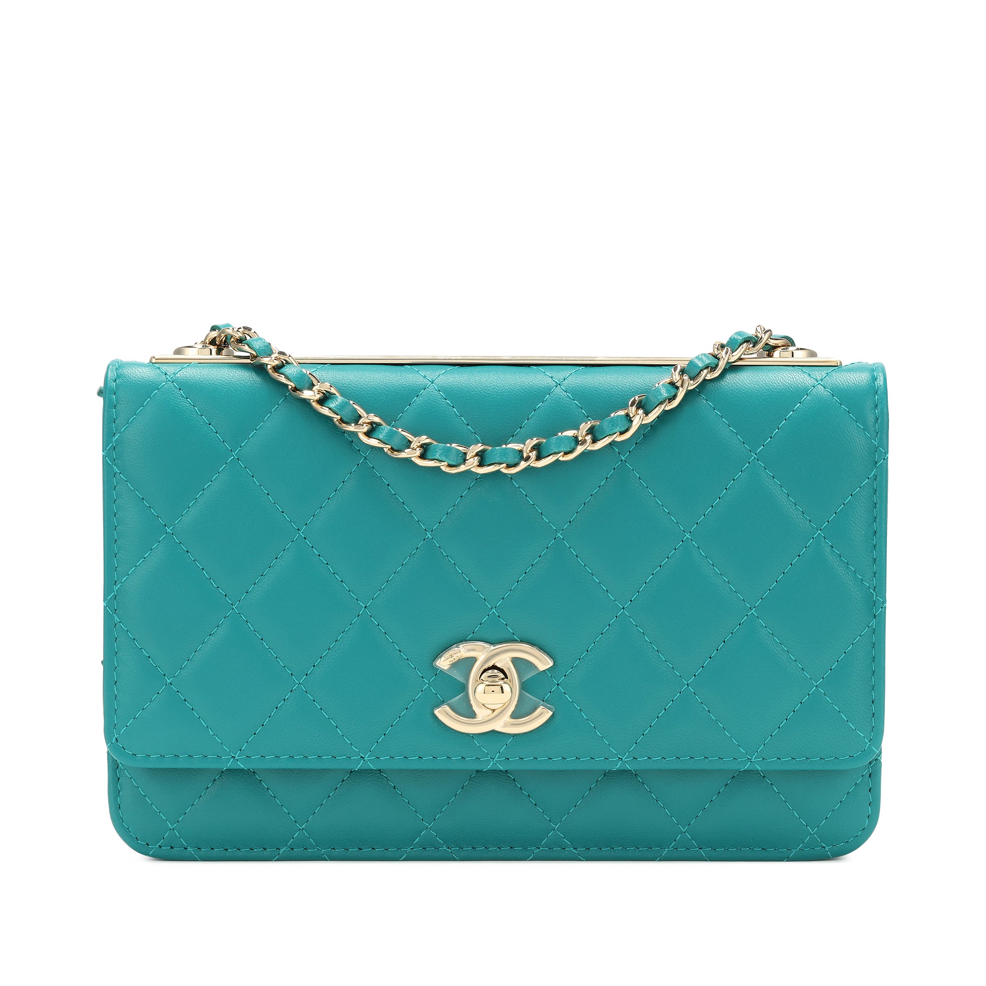 Green Quilted Lambskin Trendy CC WOC Wallet On Chain Gold Hardware, 2019