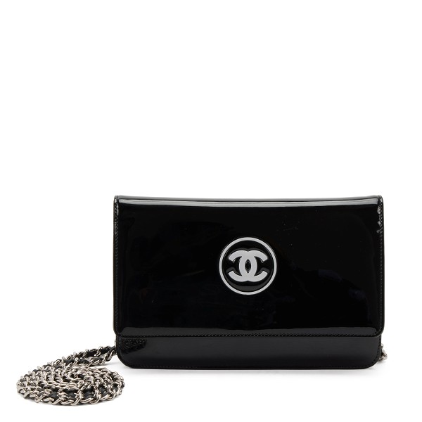 Black Patent Leather CC WOC Wallet on Chain Silver Hardware, 2012-2013